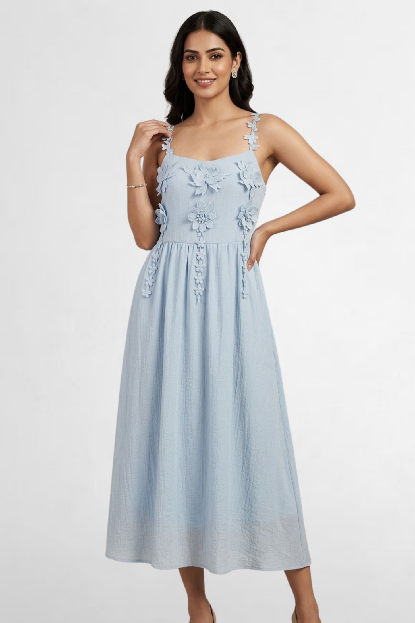 Floral Appliqué Midi Dress