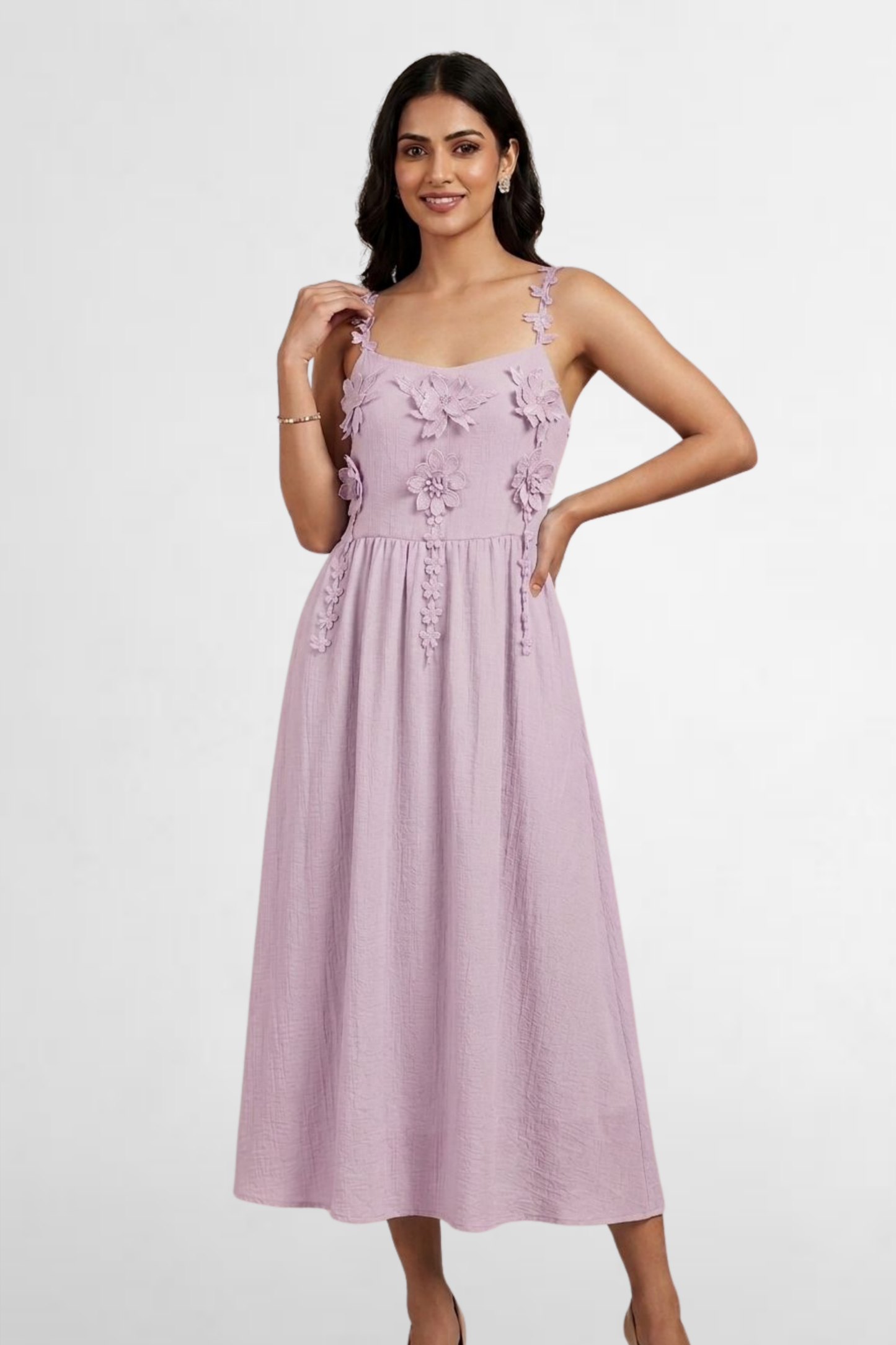 Floral Appliqué Midi Dress
