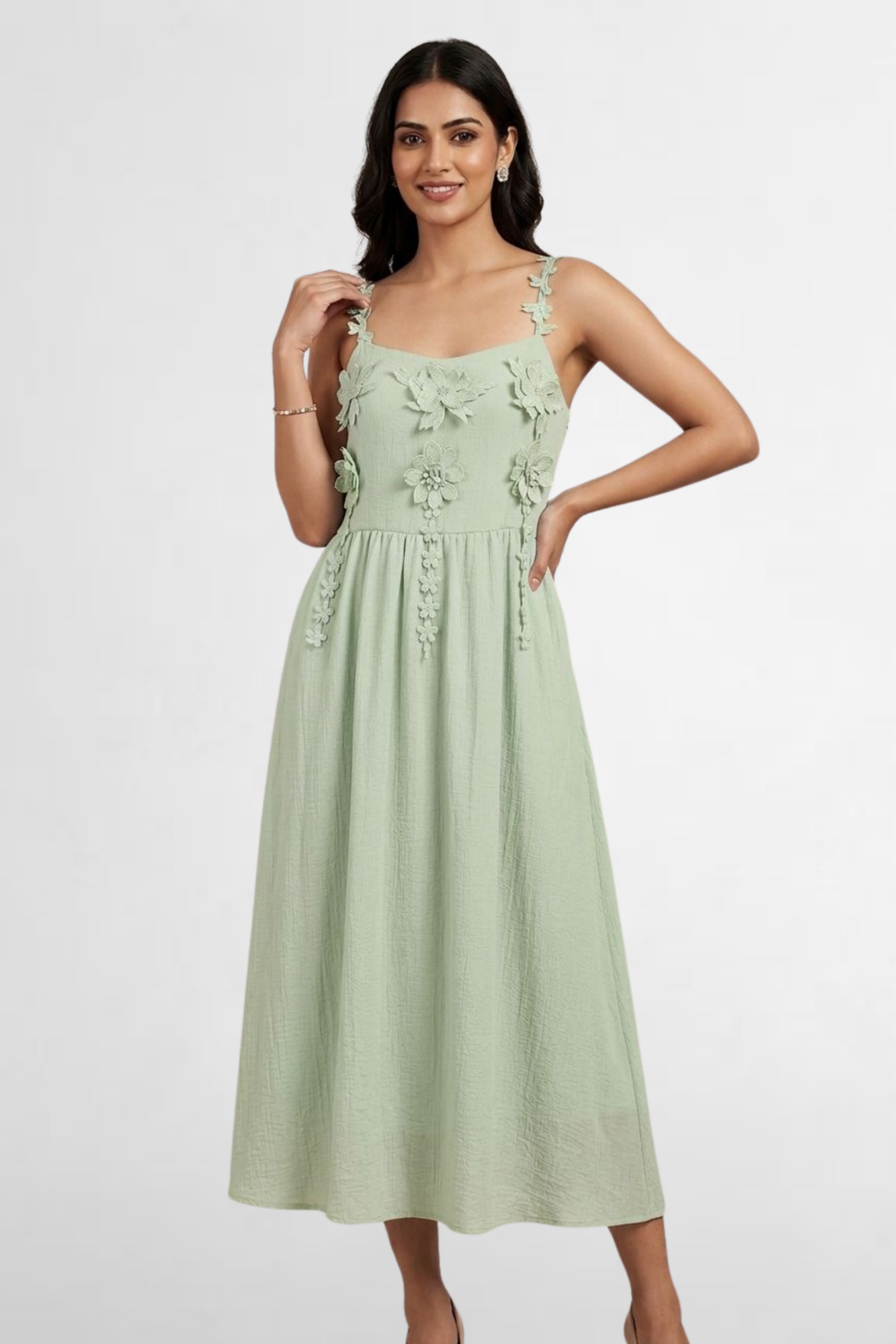 Floral Appliqué Midi Dress