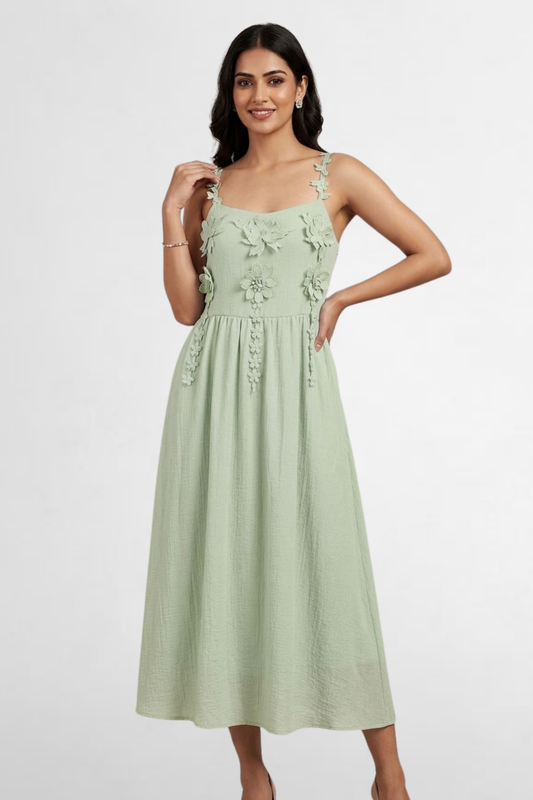 Floral Appliqué Midi Dress