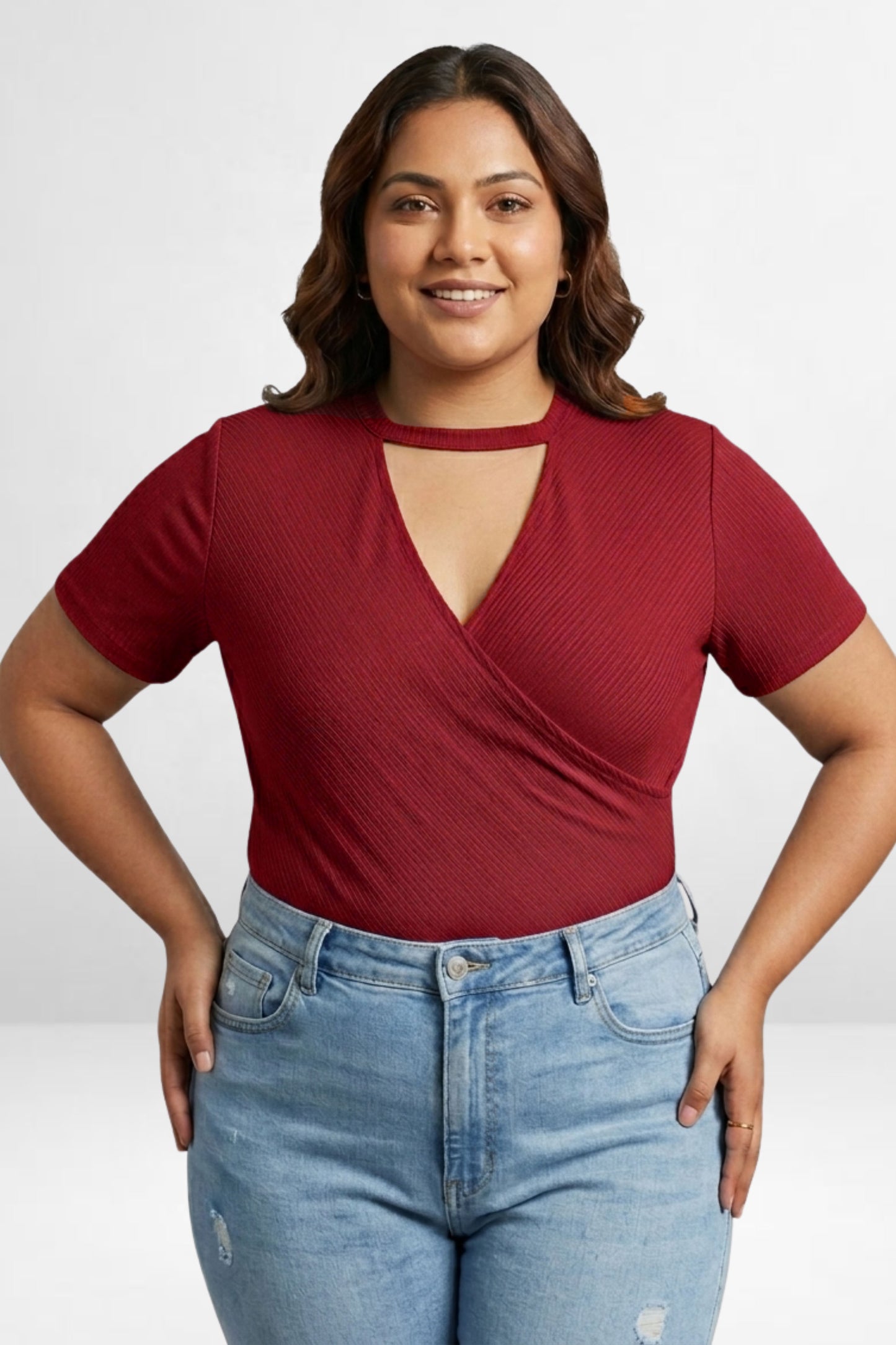 PS Ribbed Wrap Neck Top