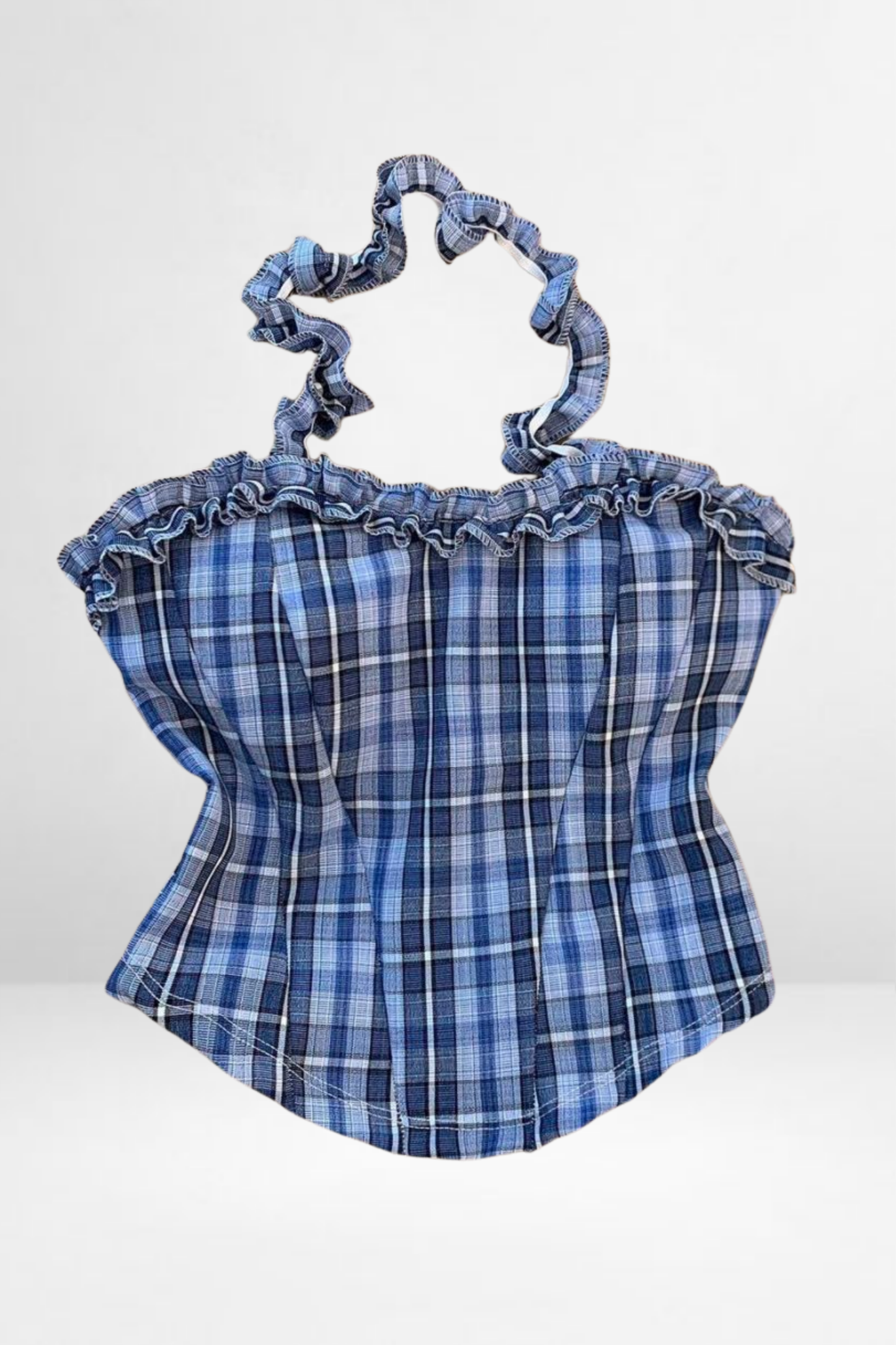Plaid Ruffle Halter Crop Top