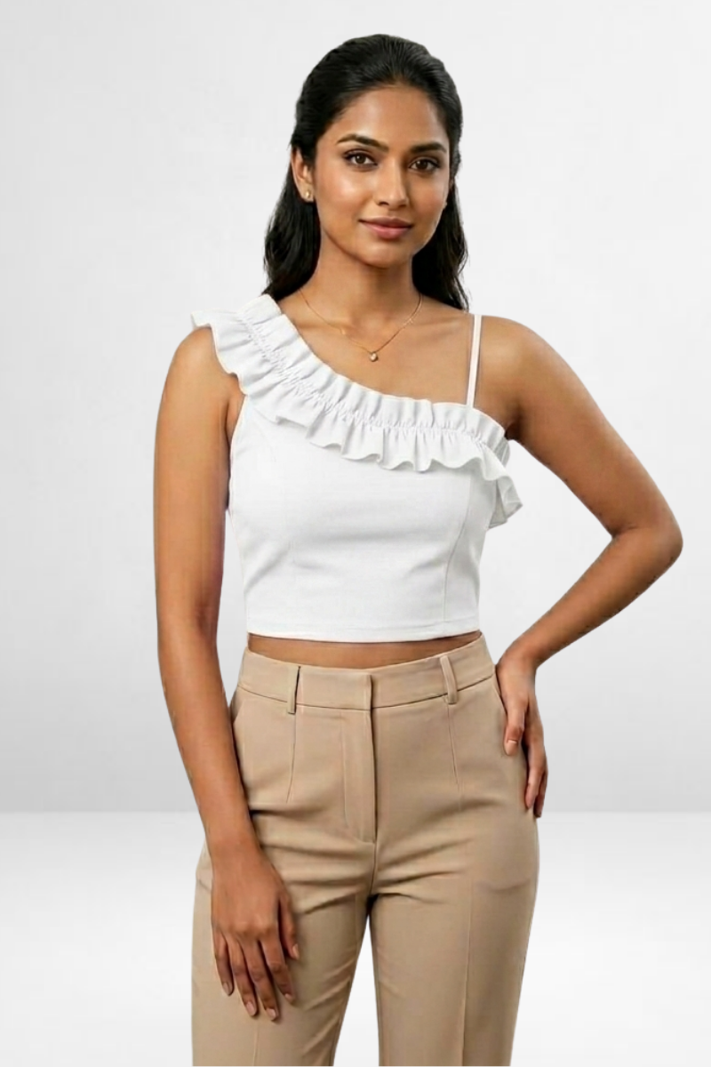 One-Shoulder Ruffle Crop Top