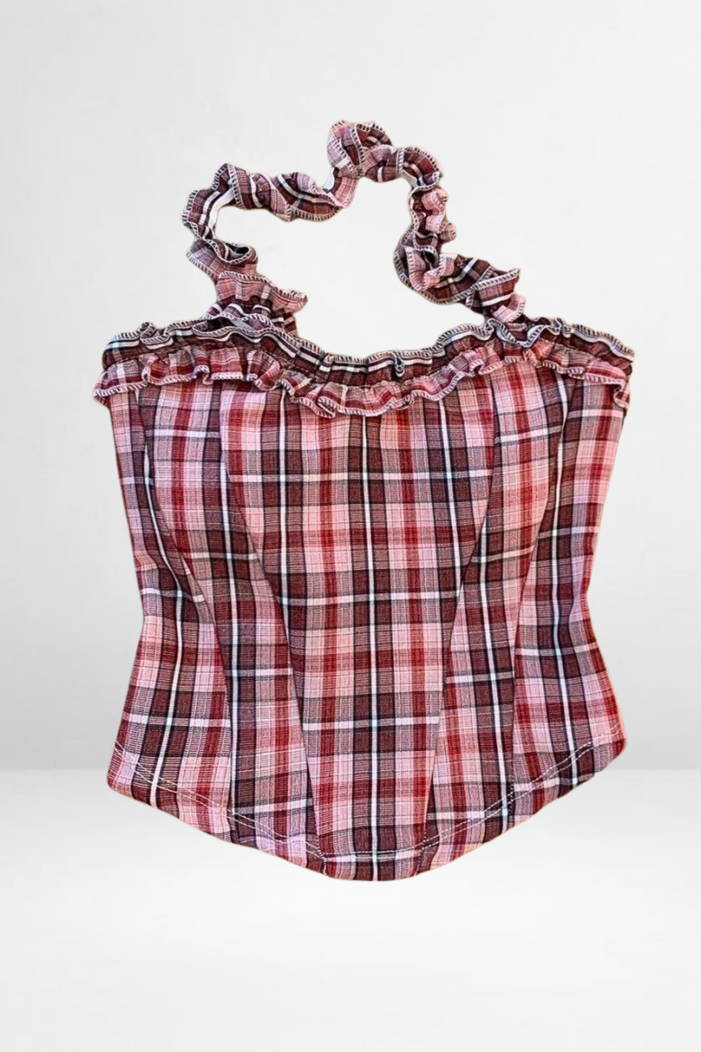 Plaid Ruffle Halter Crop Top