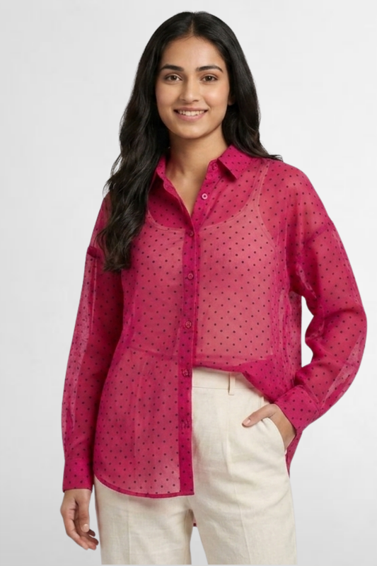 Sheer Polka Dot Button-Down