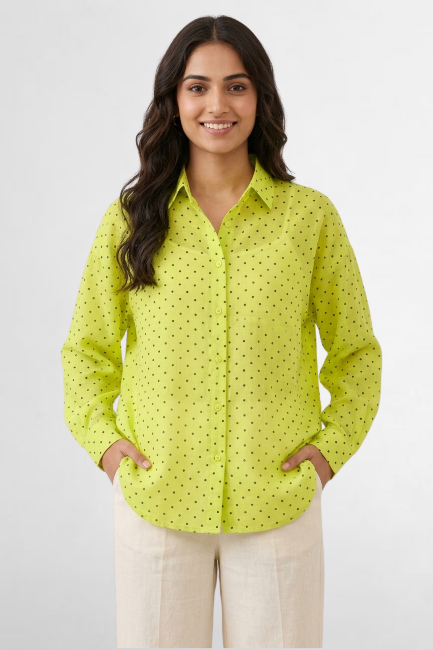 Sheer Polka Dot Button-Down