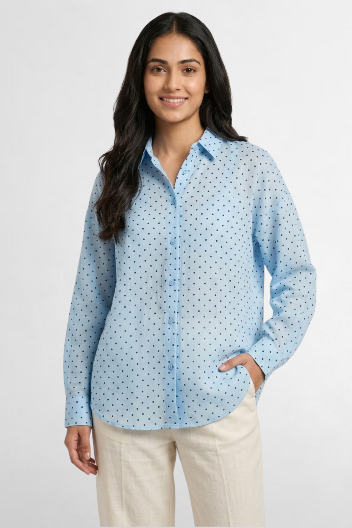 Sheer Polka Dot Button-Down