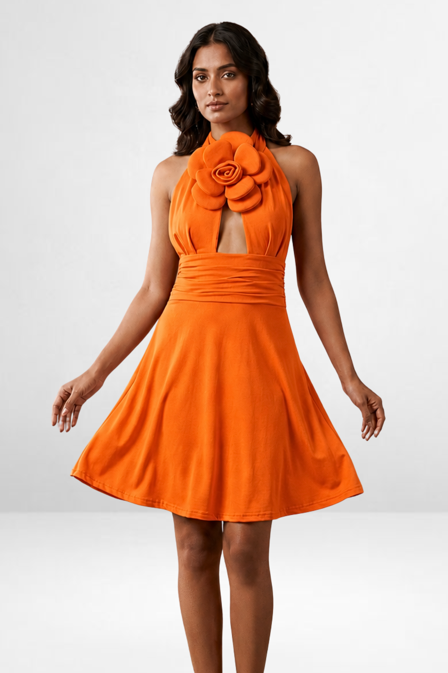 Rosette Halter Skater Dress