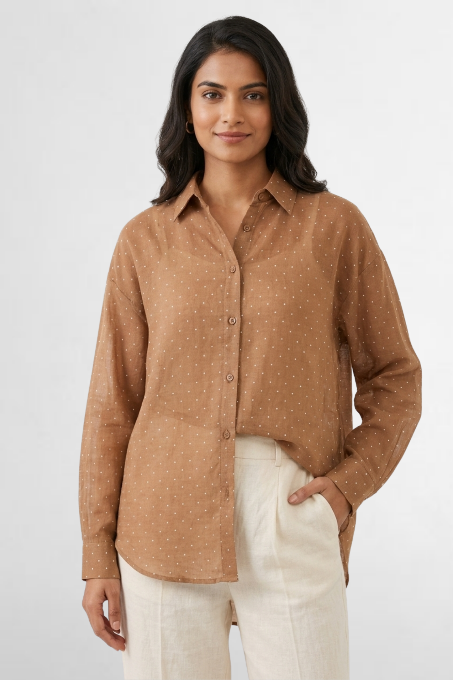 Sheer Polka Dot Button-Down