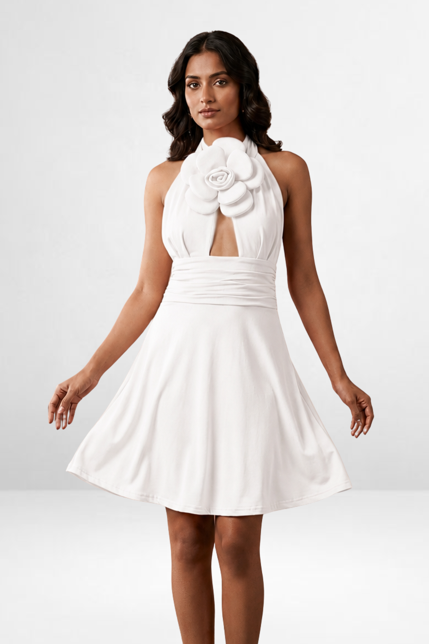 Rosette Halter Skater Dress