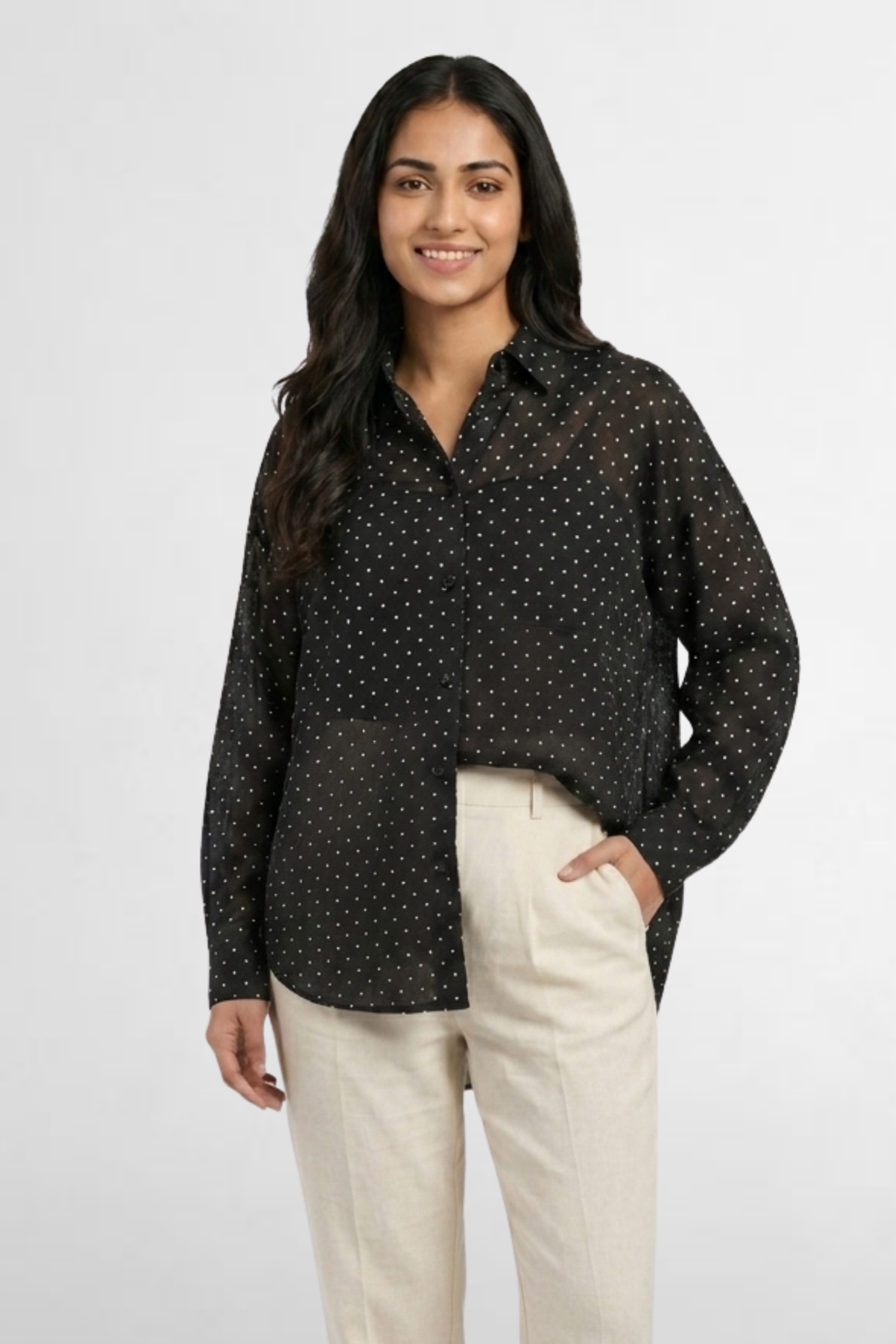 Sheer Polka Dot Button-Down