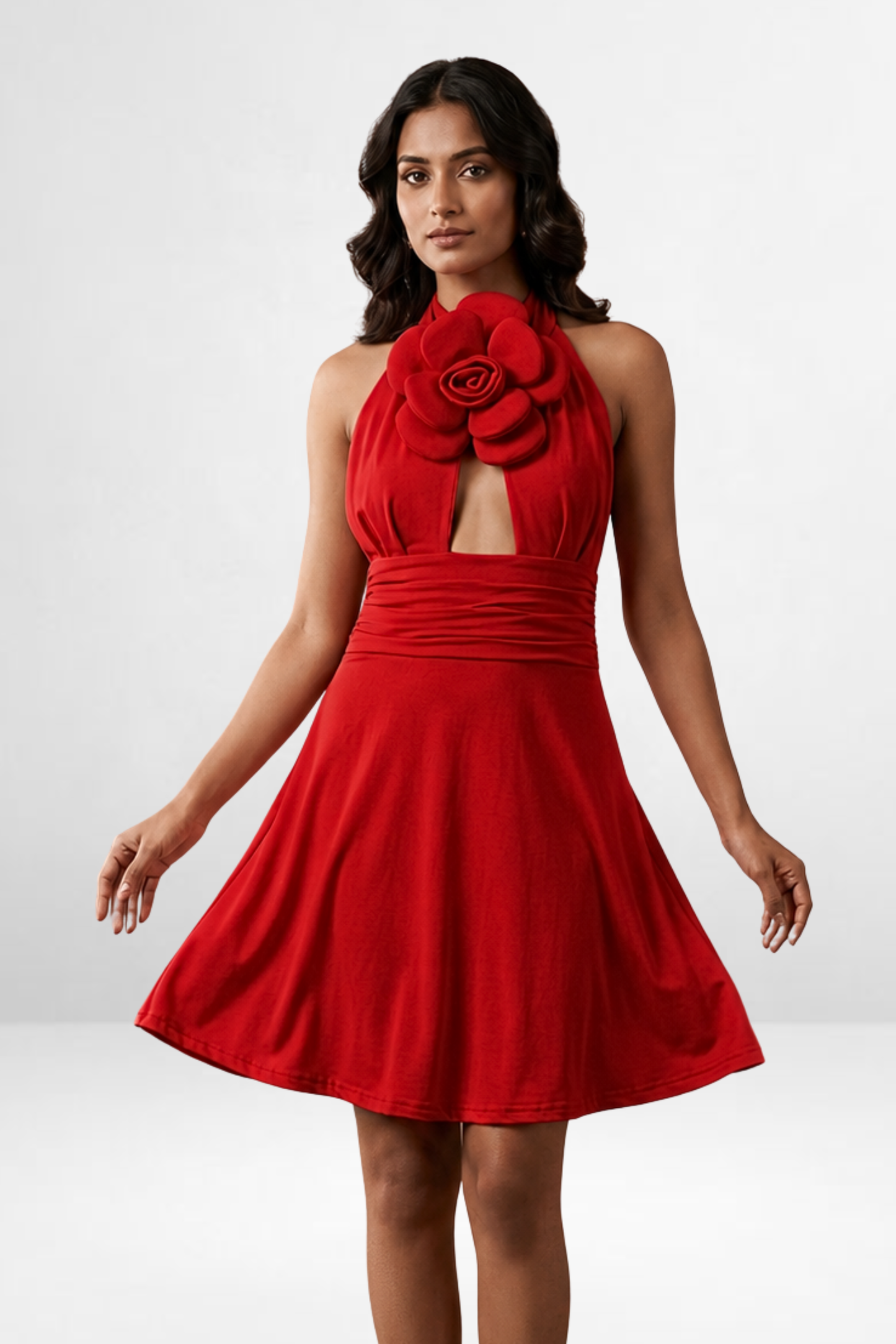 Rosette Halter Skater Dress