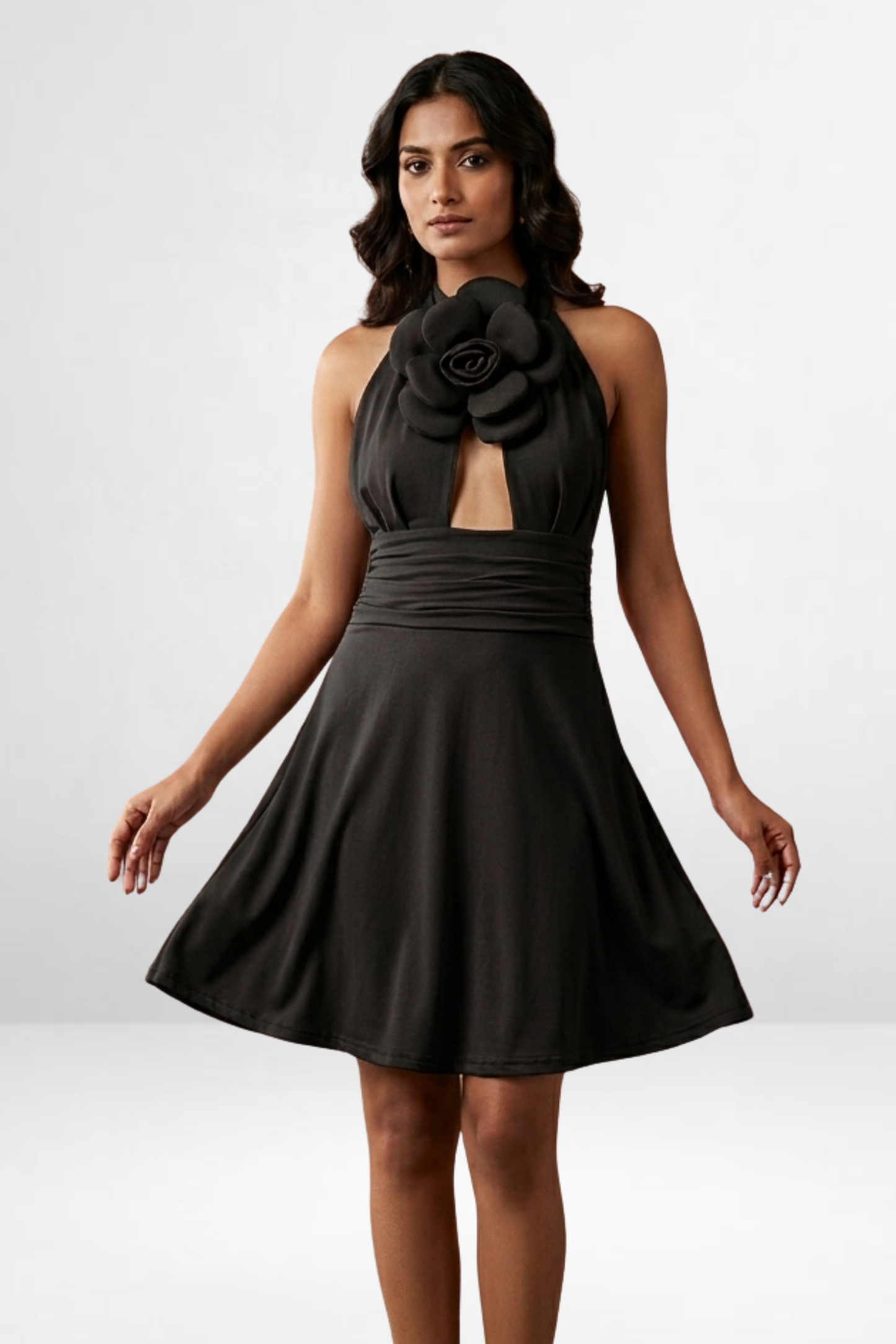 Rosette Halter Skater Dress