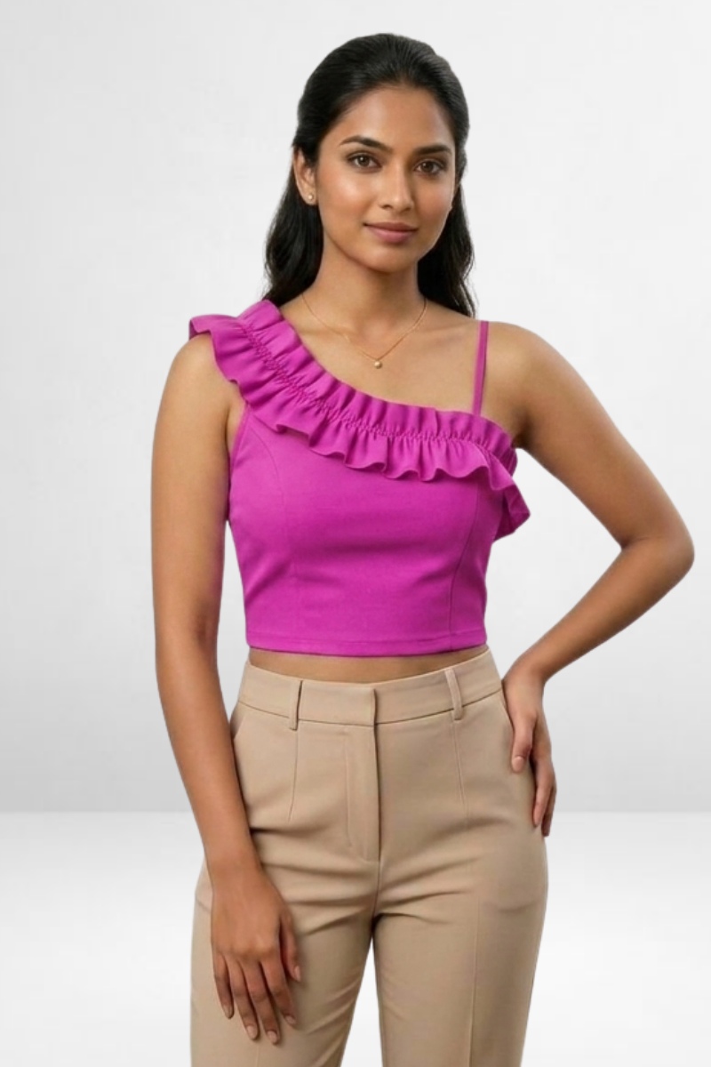 One-Shoulder Ruffle Crop Top