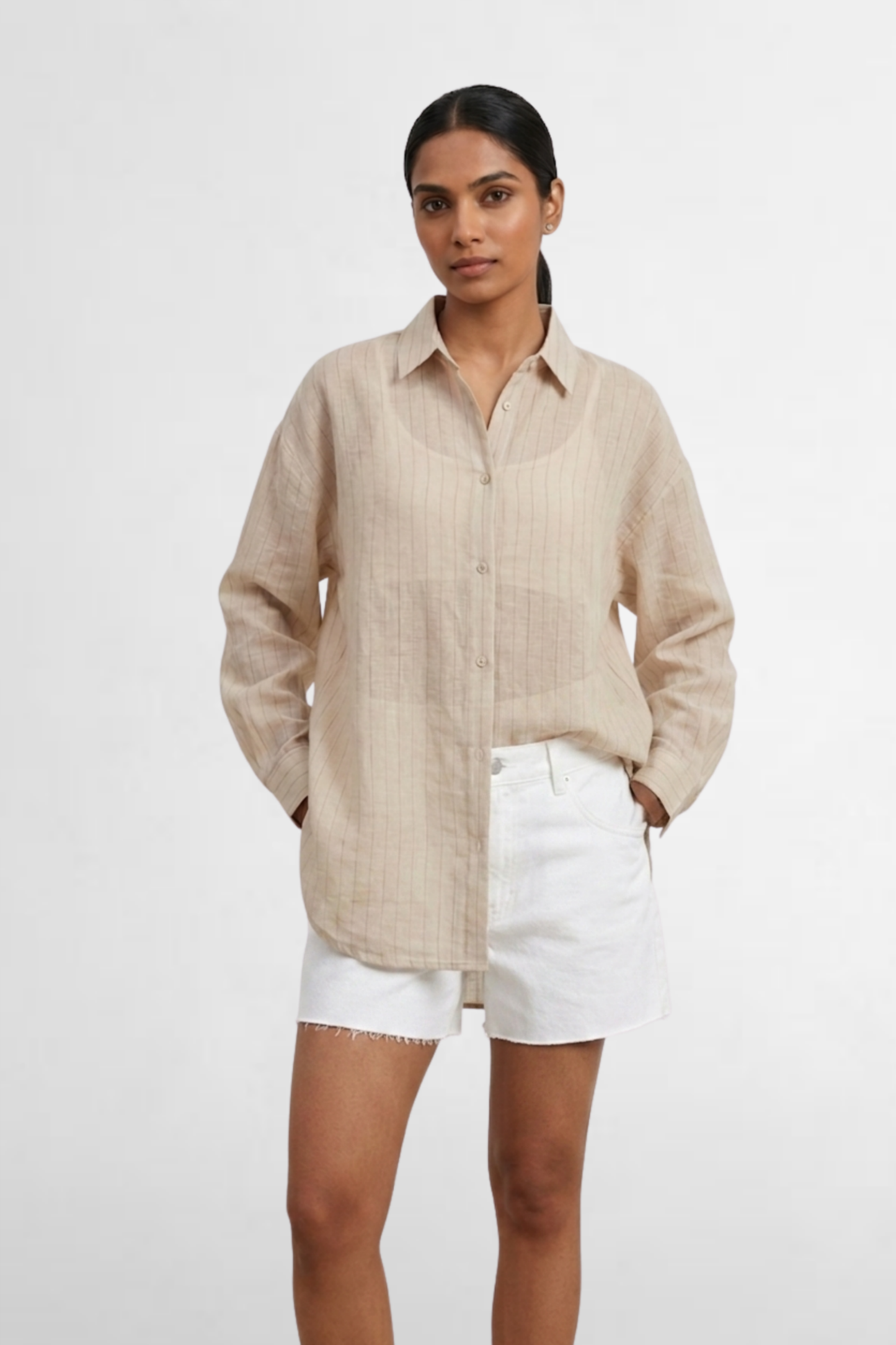 Pinstripe Sheer Oversized Shirt