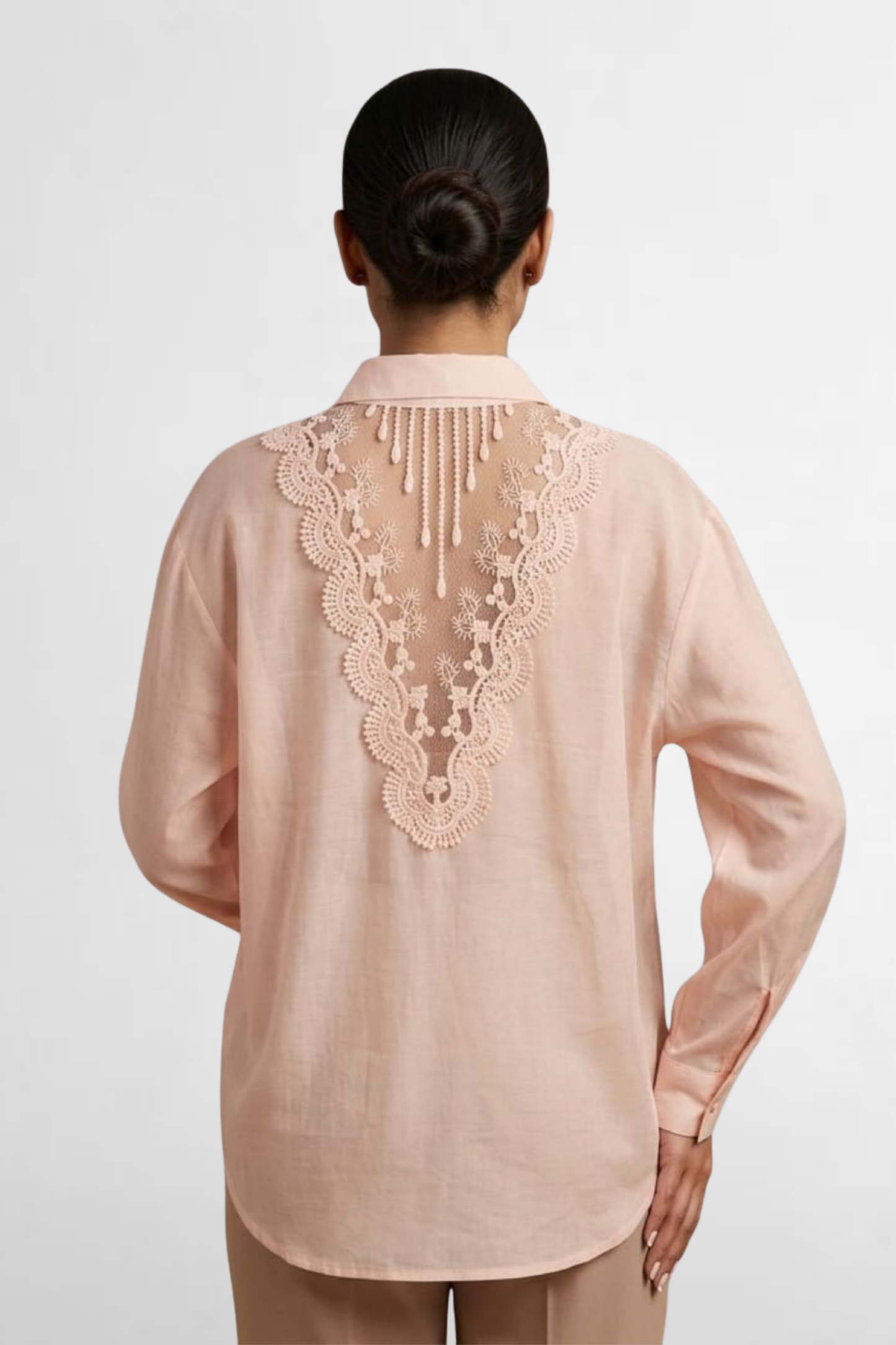 Lace Back Sheer Button-Down