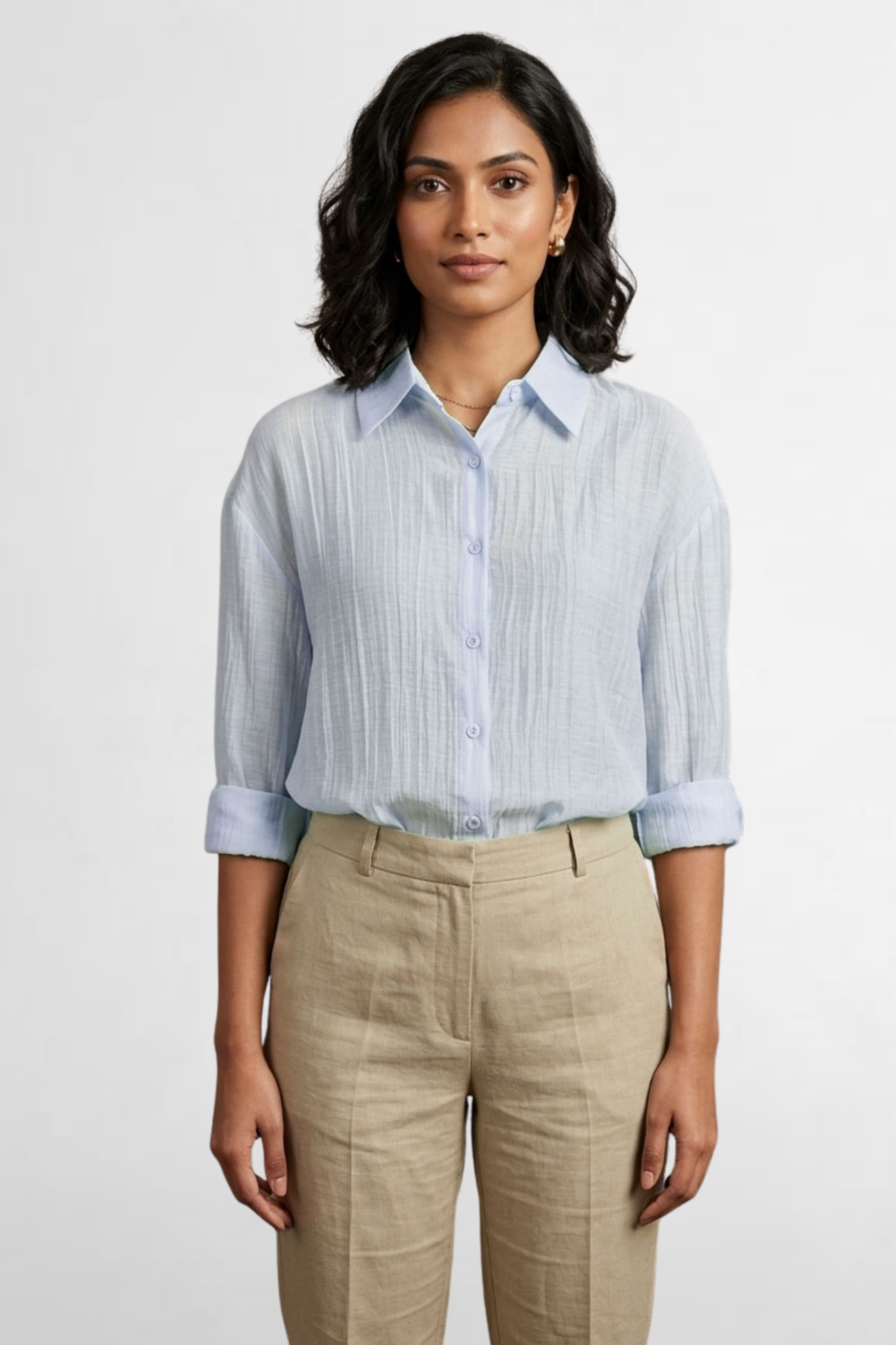 Lace Back Sheer Button-Down