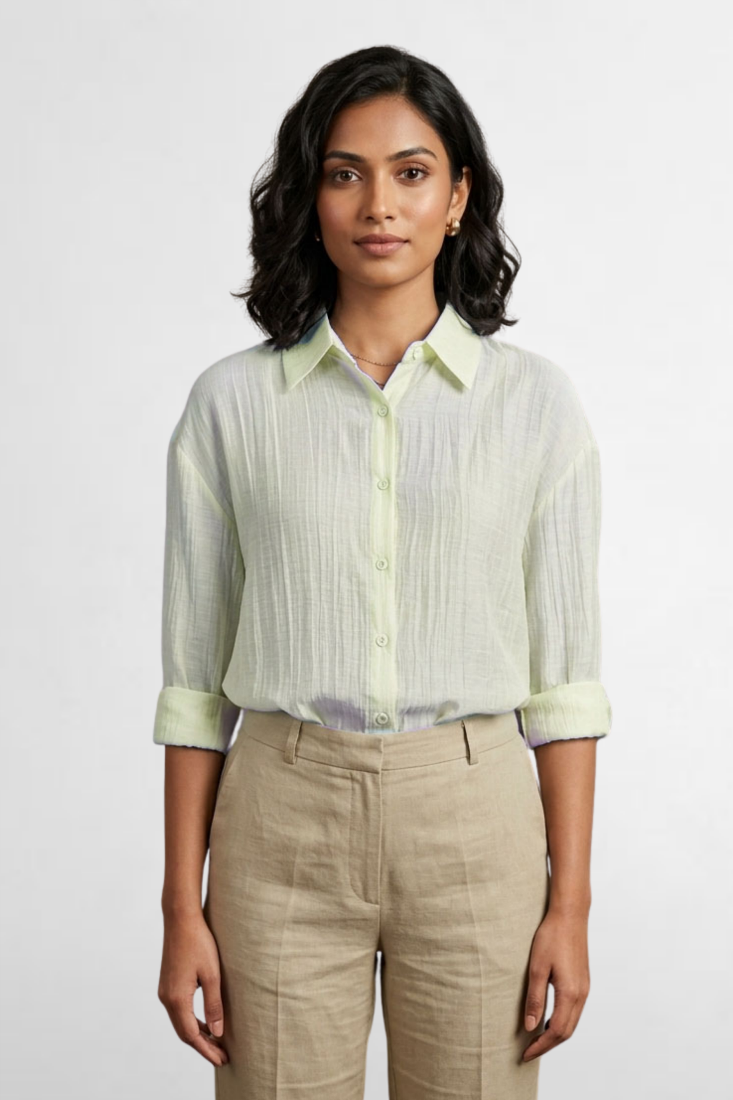 Lace Back Sheer Button-Down