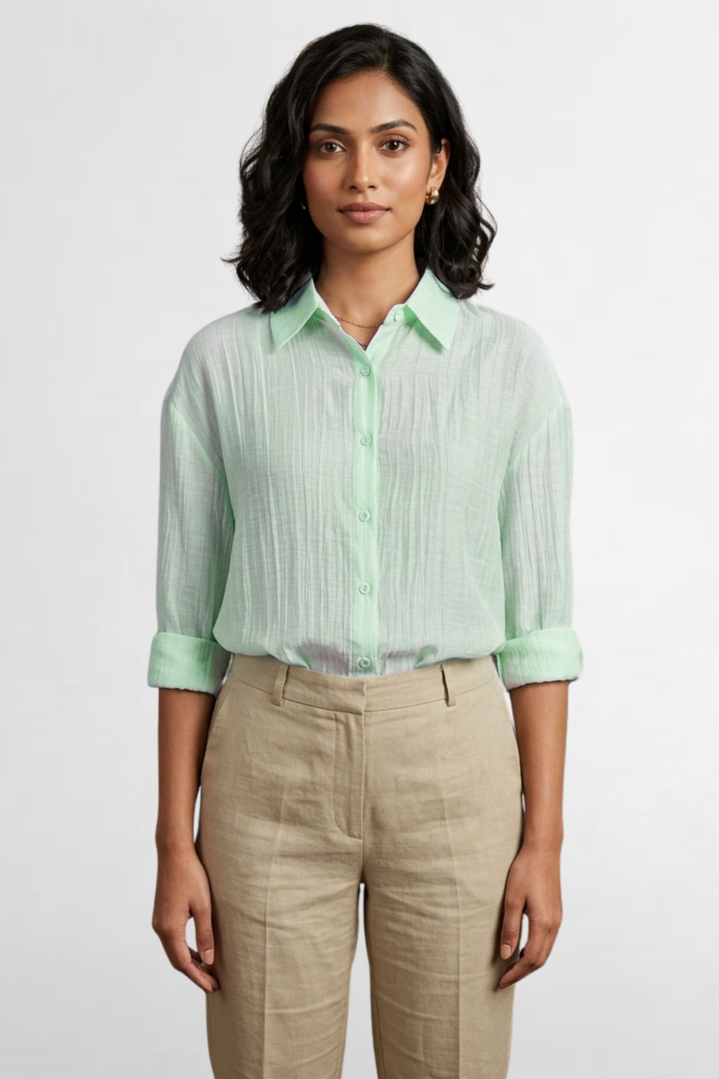 Lace Back Sheer Button-Down