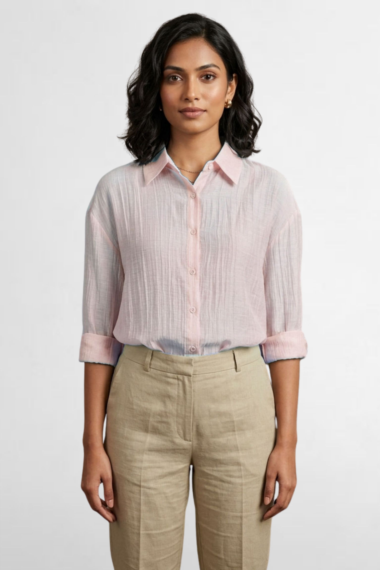 Lace Back Sheer Button-Down