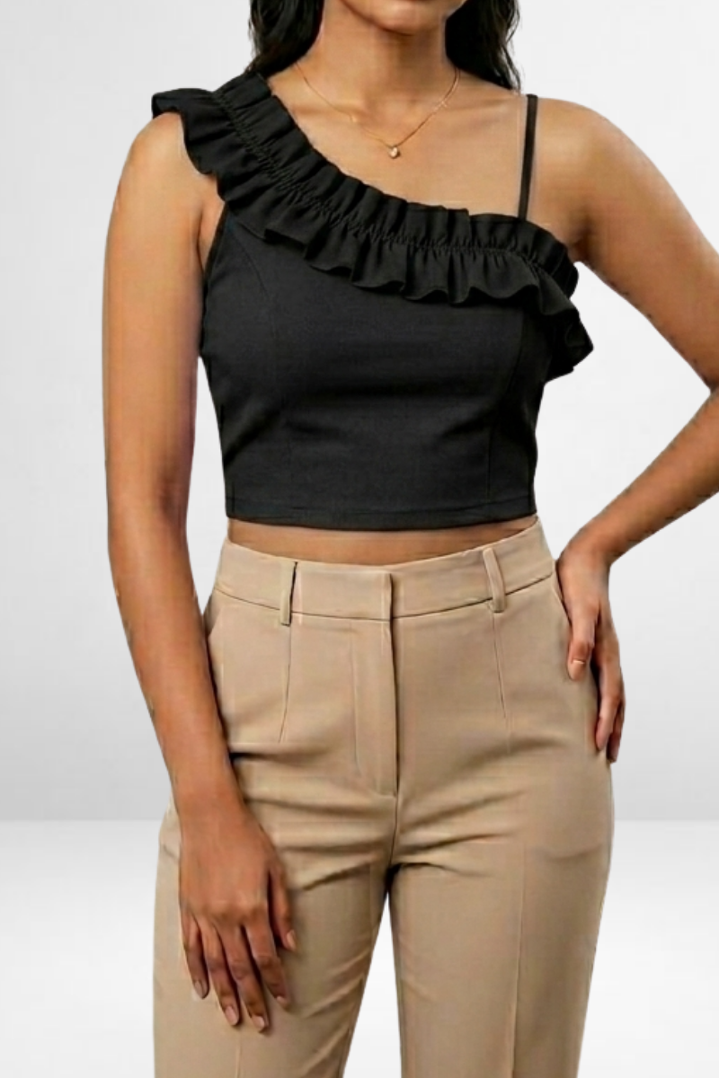 One-Shoulder Ruffle Crop Top