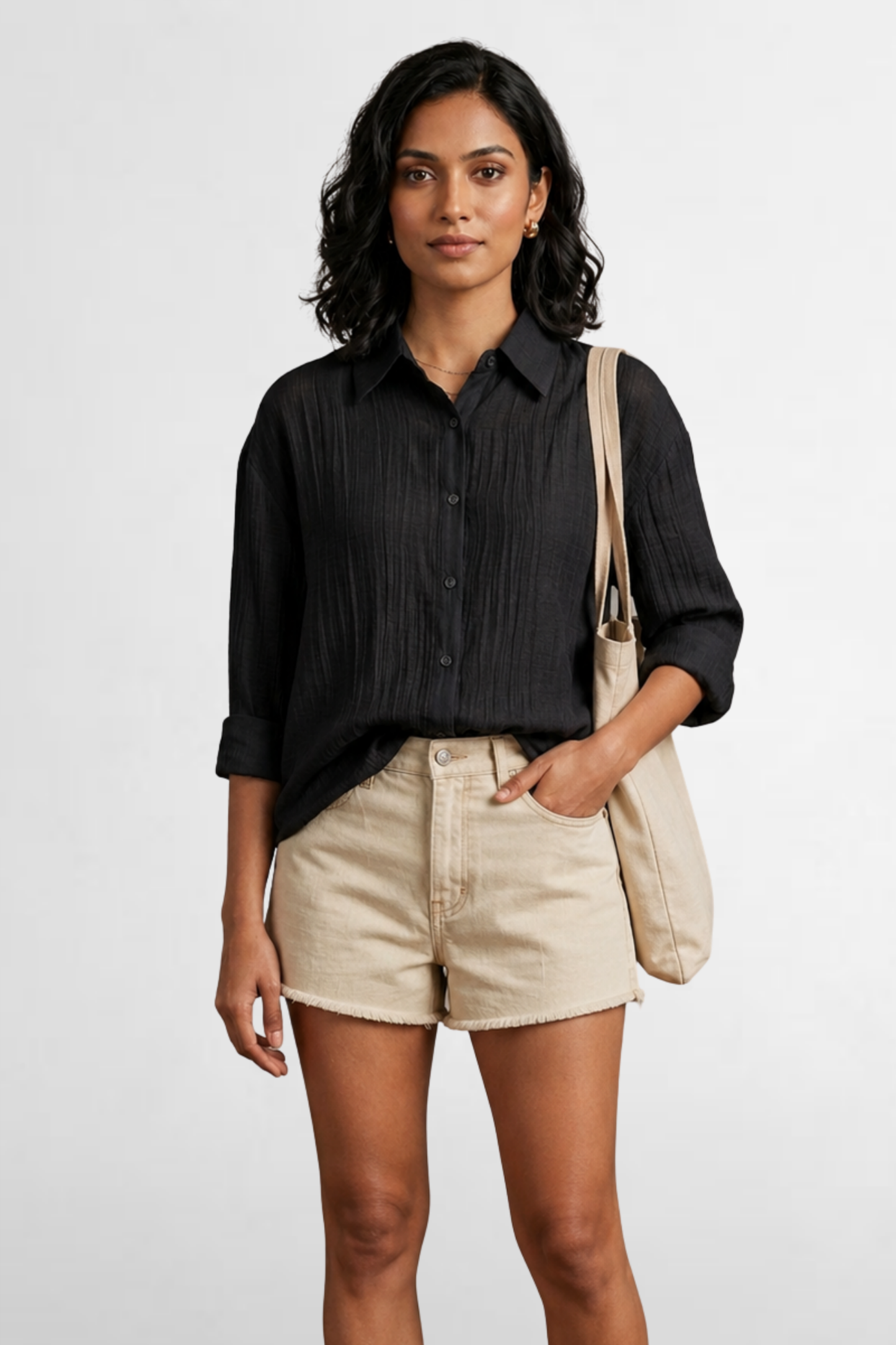 Lace Back Sheer Button-Down
