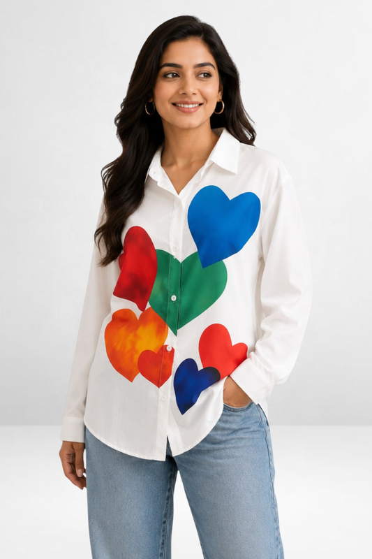 Multicolor Heart Print Oversized Shirt