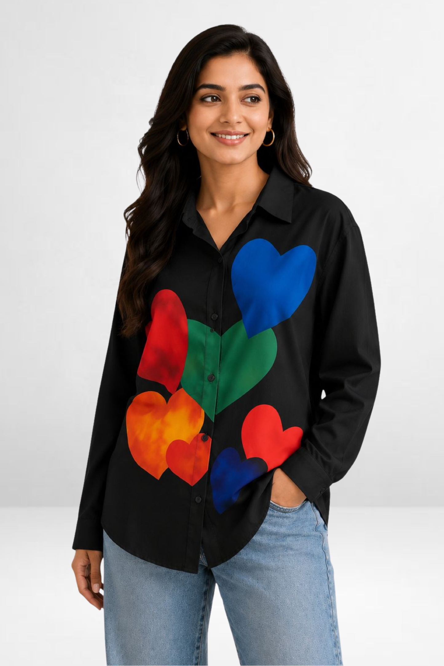 Multicolor Heart Print Oversized Shirt