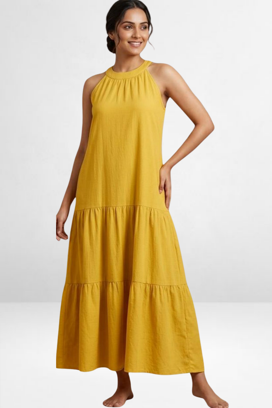 Tiered Halter Neck Maxi Dress