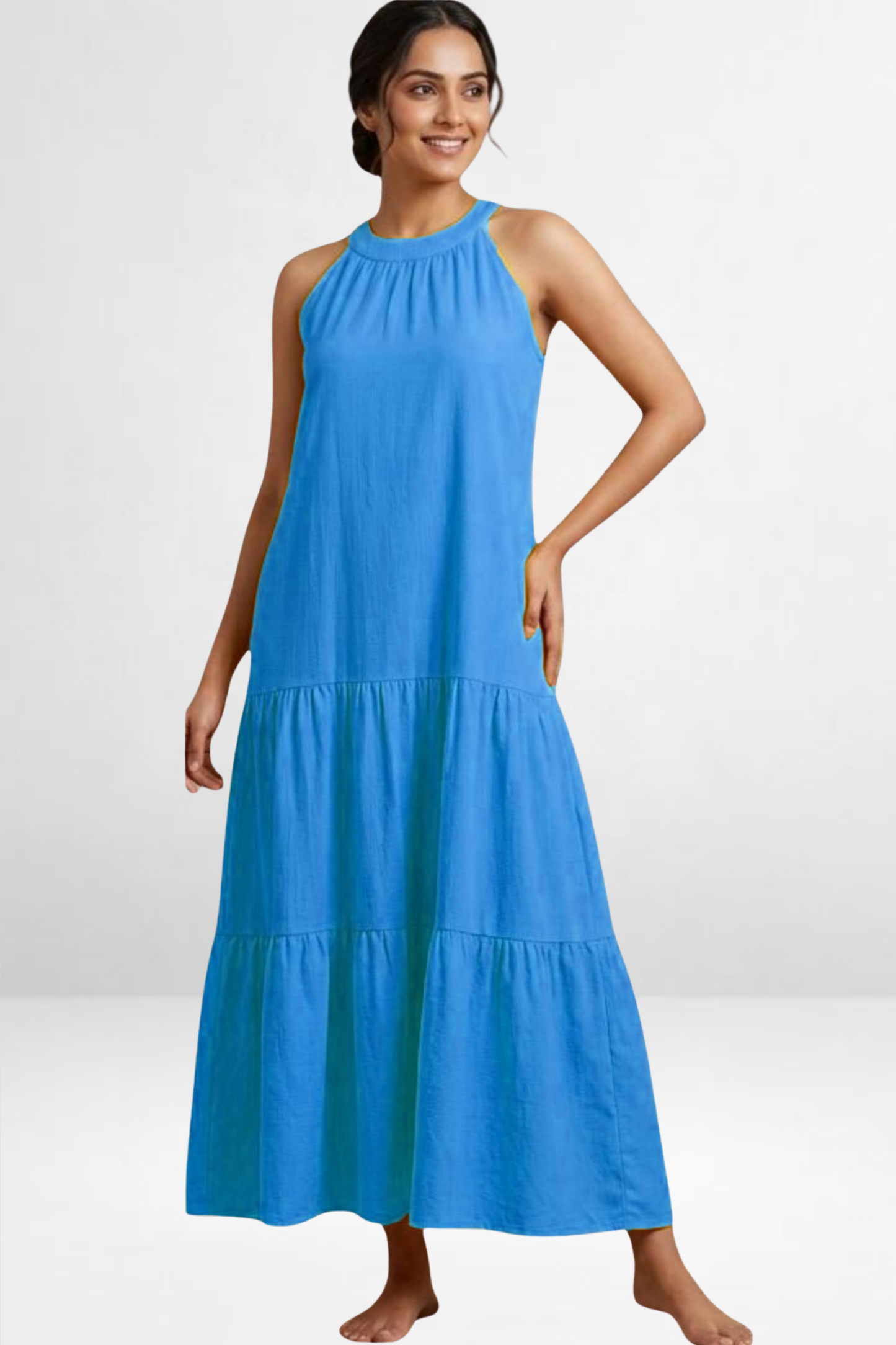 Tiered Halter Neck Maxi Dress