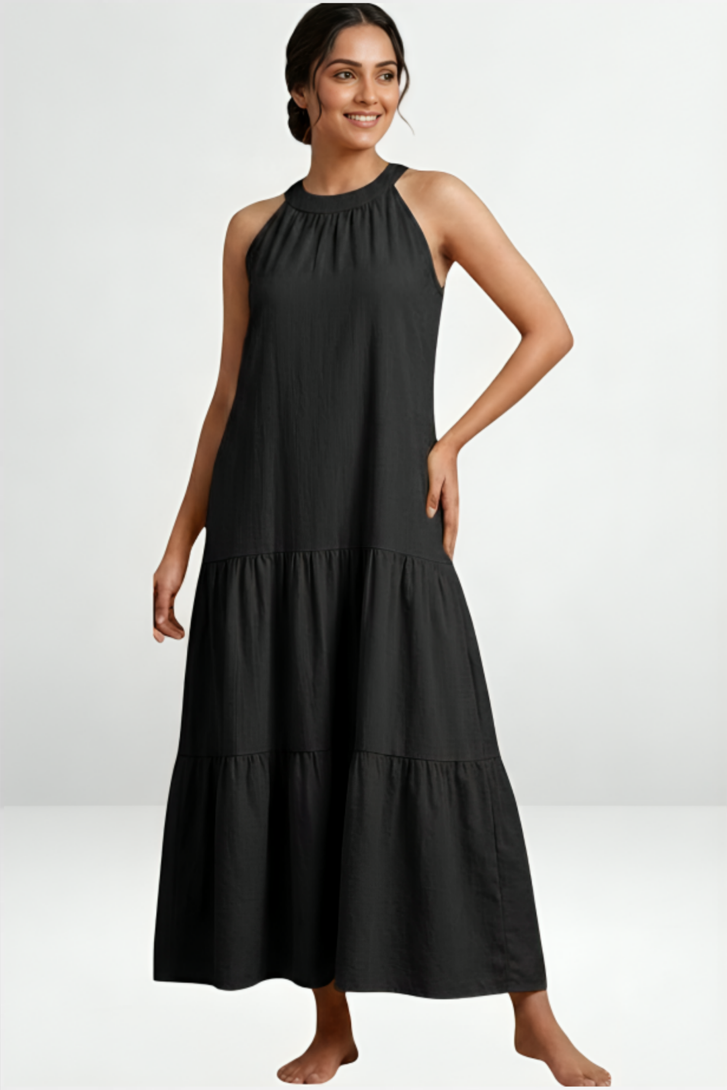 Tiered Halter Neck Maxi Dress