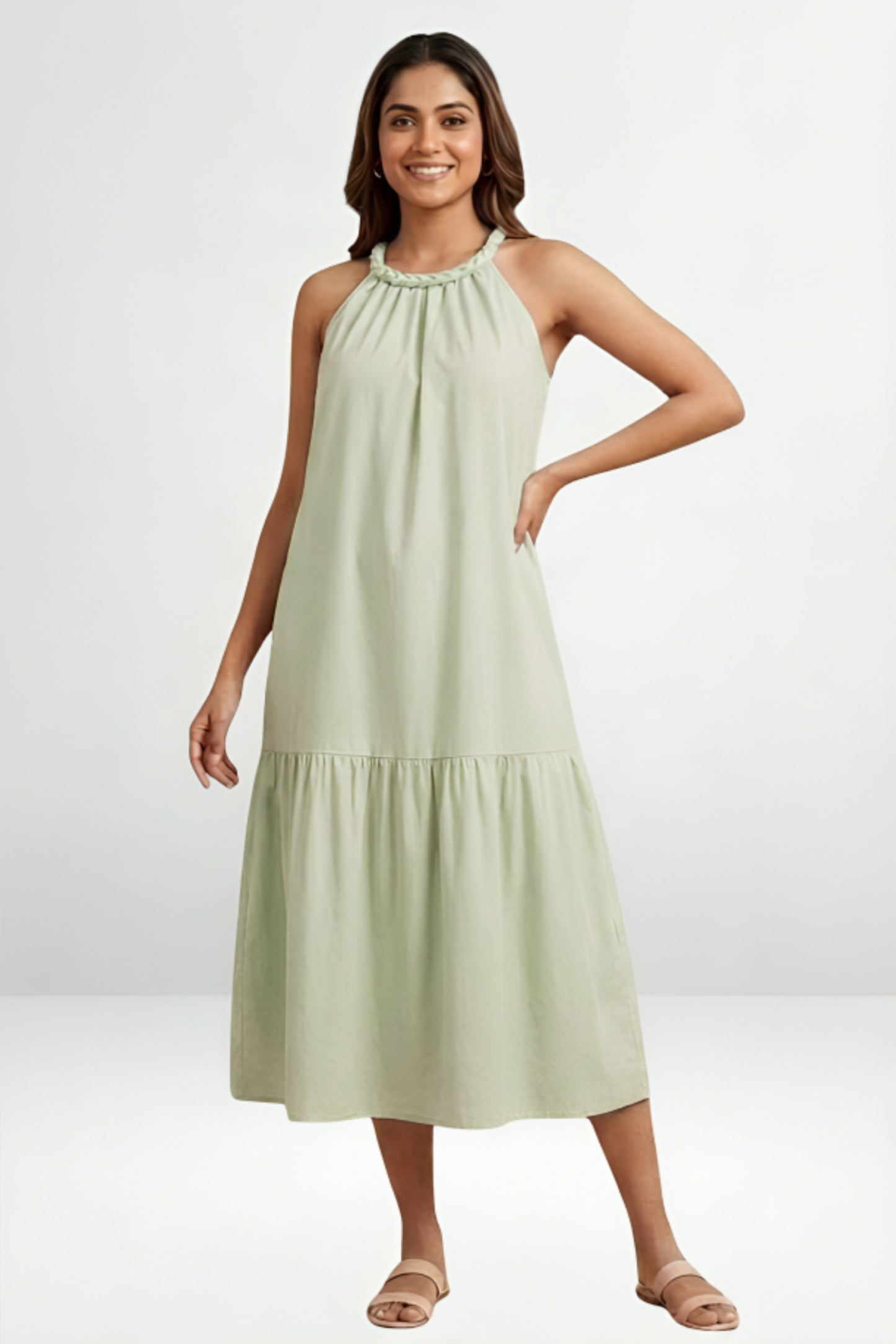 Braided Halter Neck Midi Dress