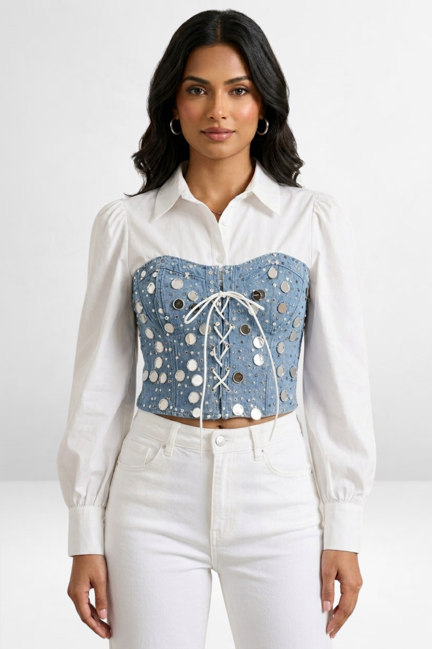 Embellished Denim Corset Top