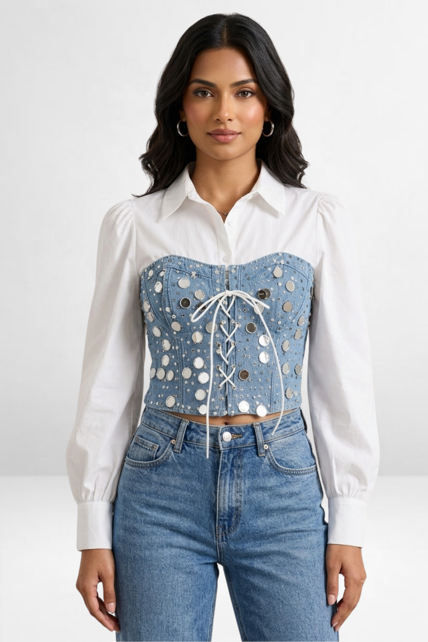 Embellished Denim Corset Top