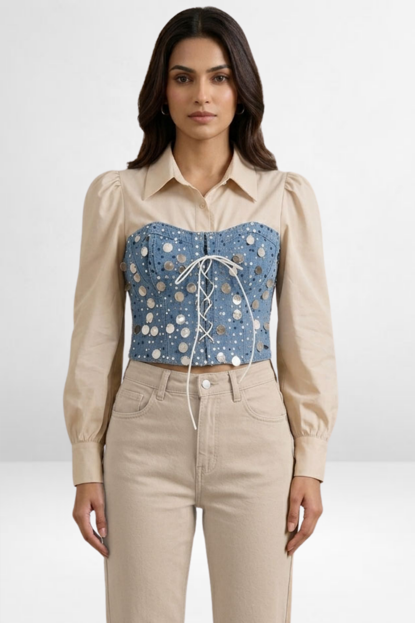 Embellished Denim Corset Top