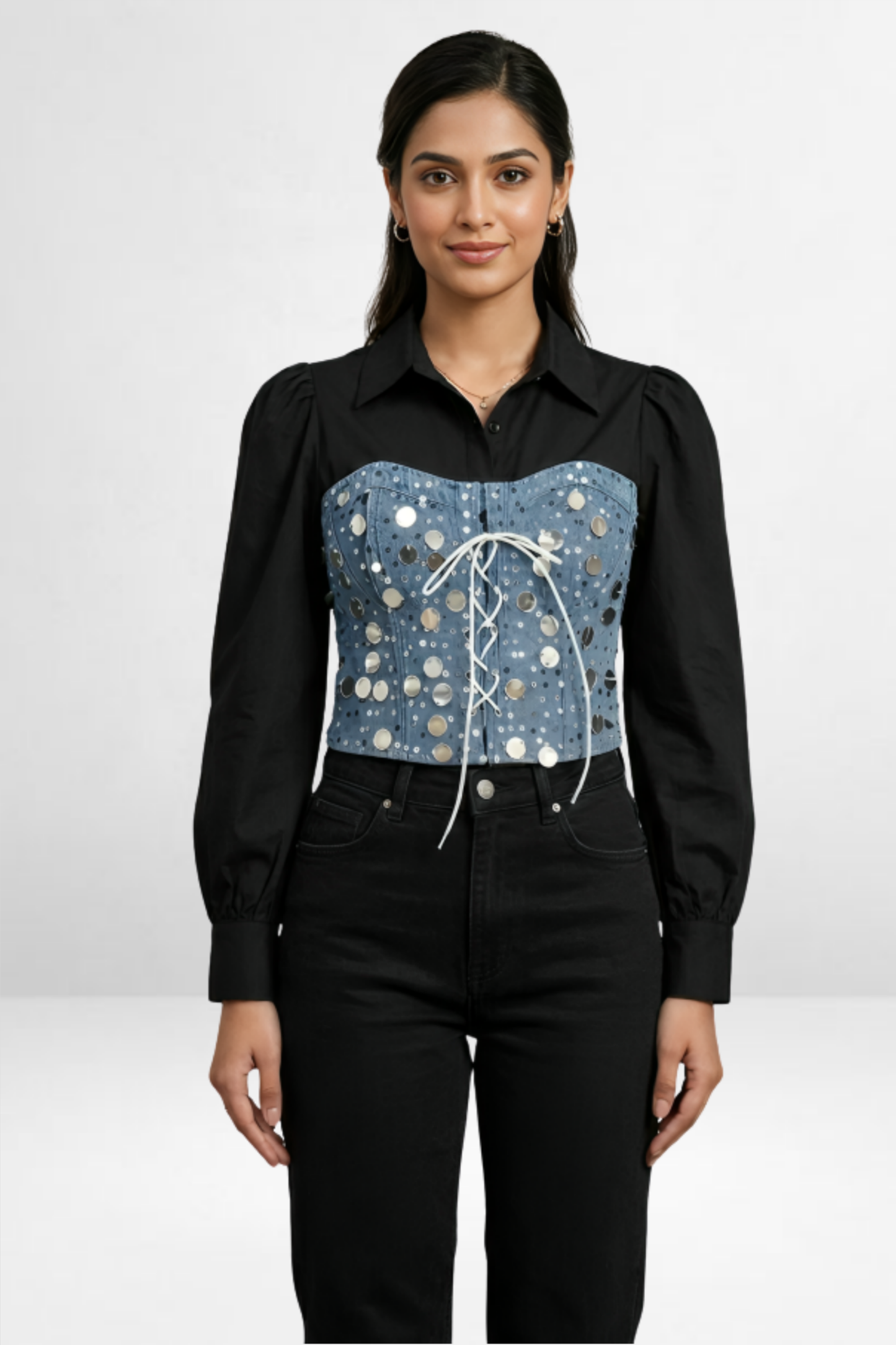 Embellished Denim Corset Top