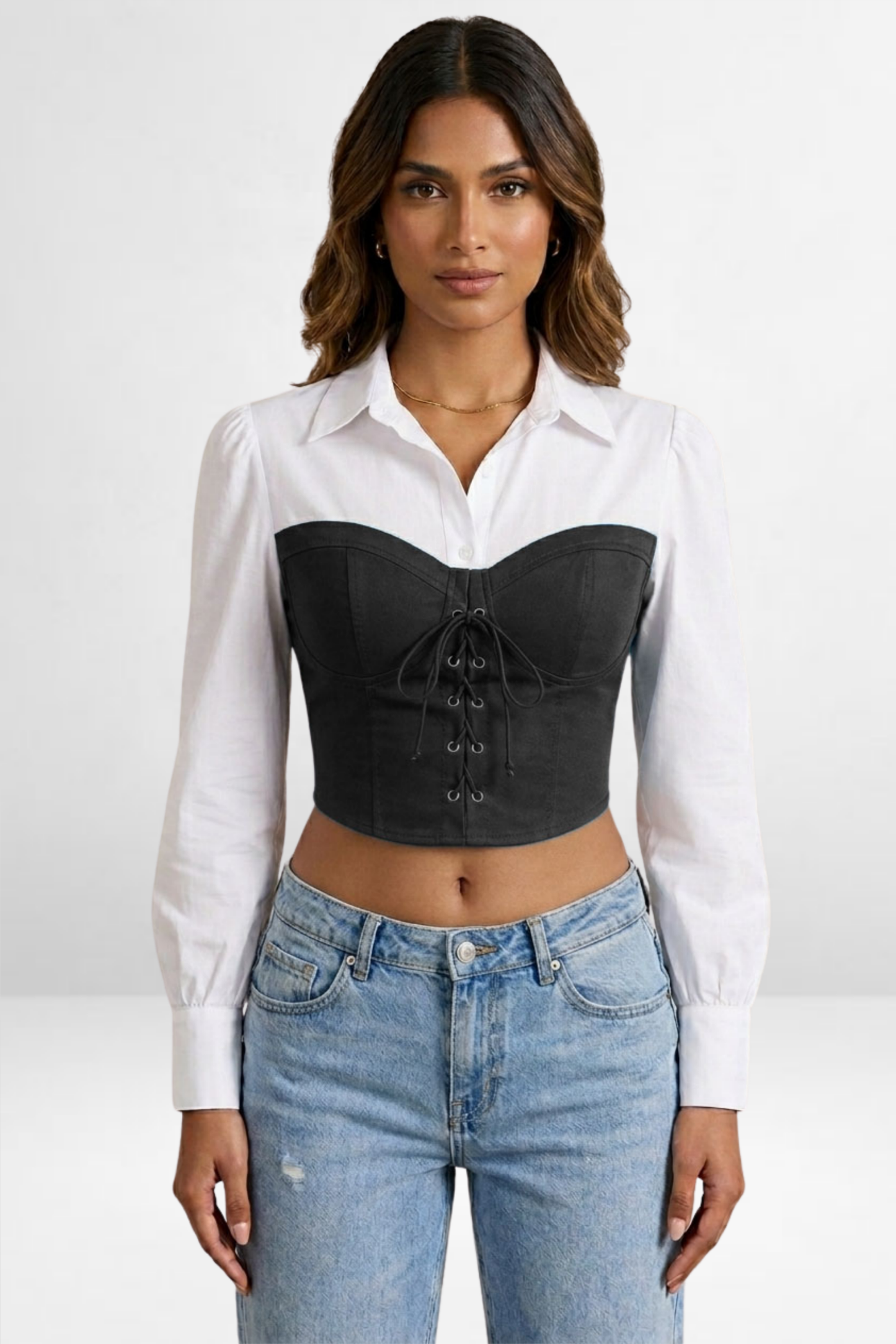 Corset Overlay Shirt Top