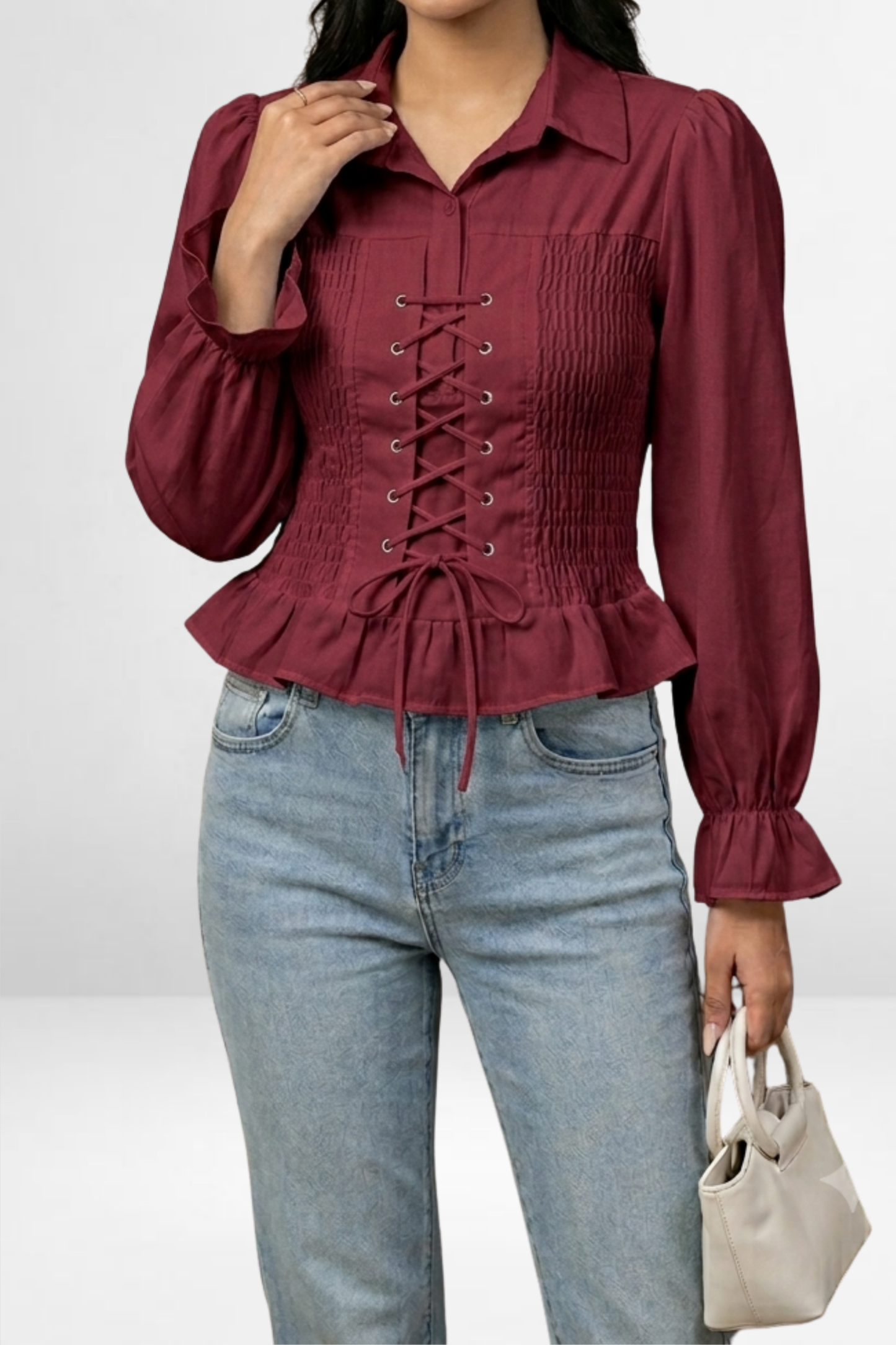 Lace-Up Peplum Shirt Top