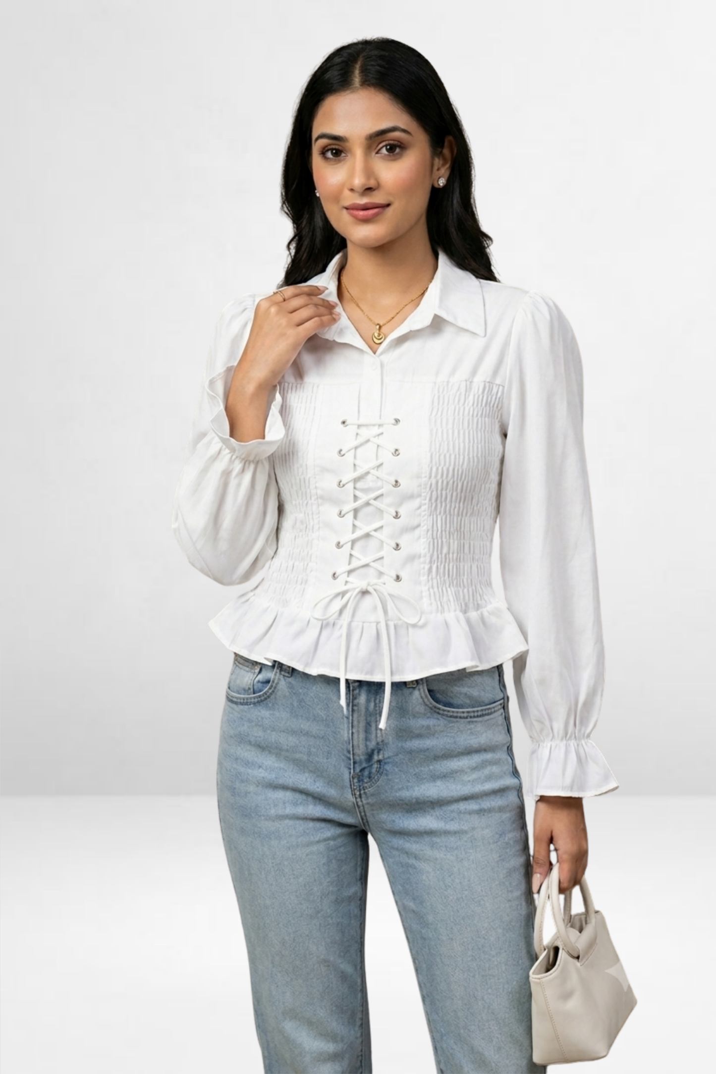 Lace-Up Peplum Shirt Top