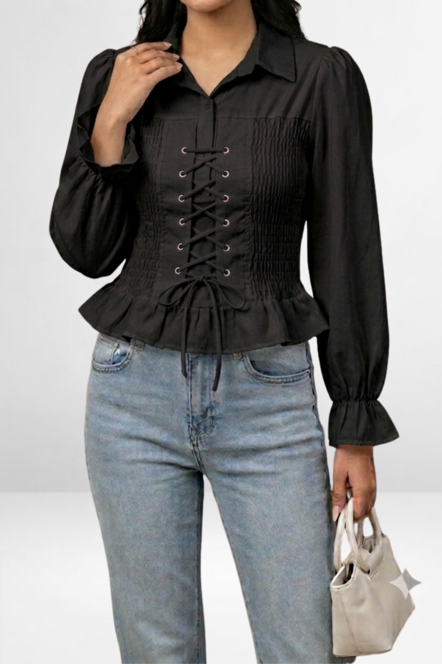 Lace-Up Peplum Shirt Top