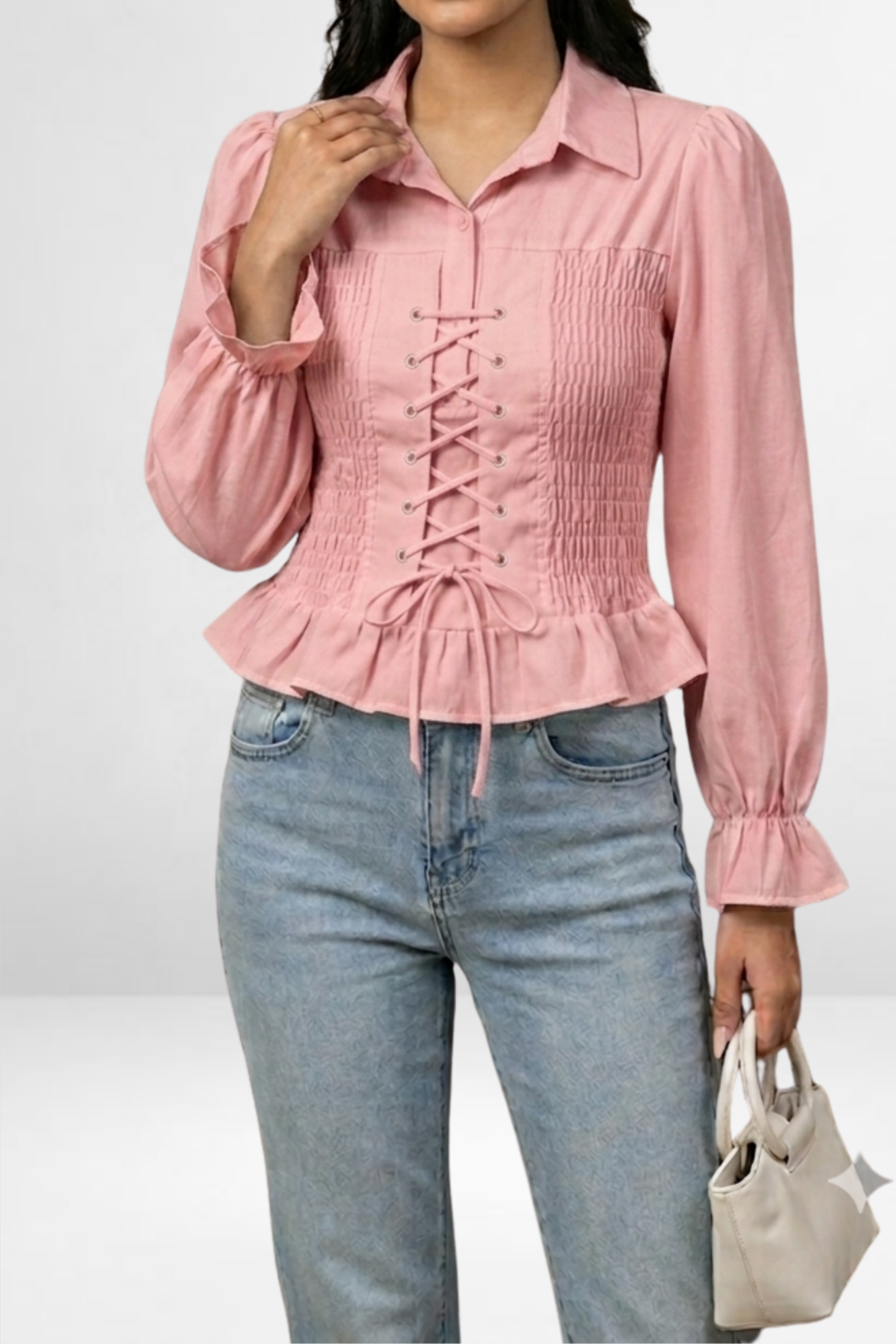Lace-Up Peplum Shirt Top
