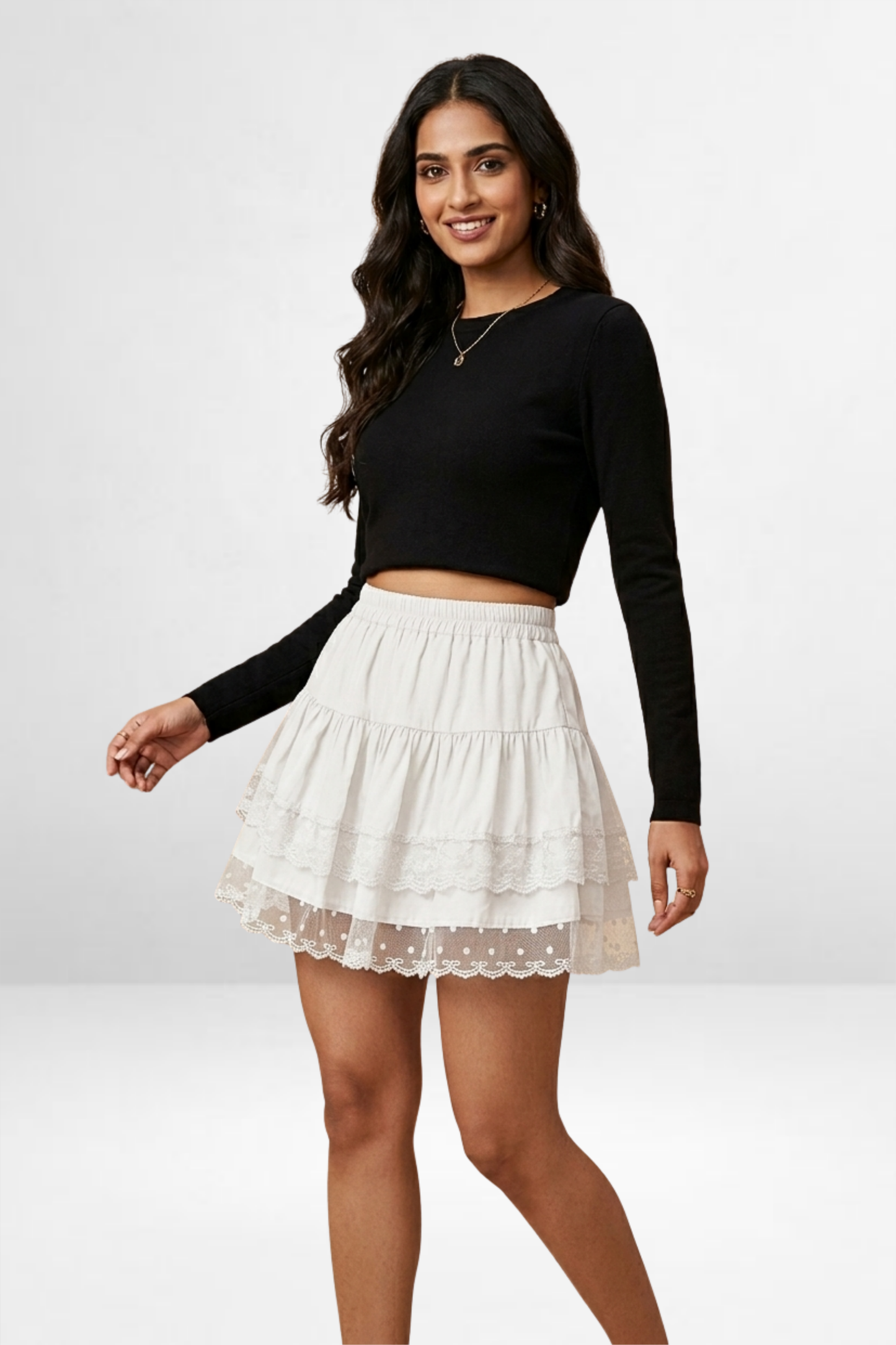 Lace Tiered Mini Skirt