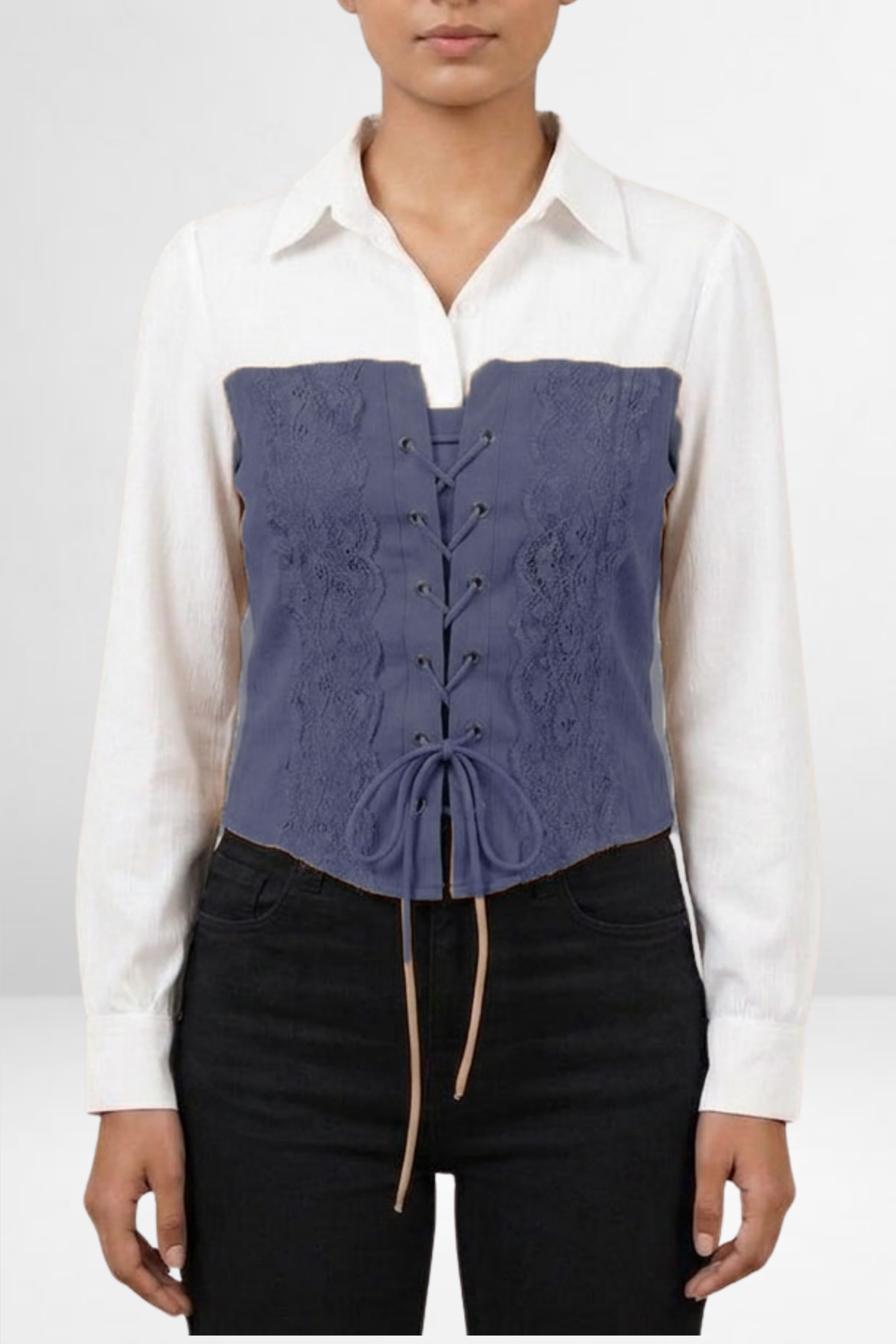 Lace-Up Corset Overlay Shirt Top