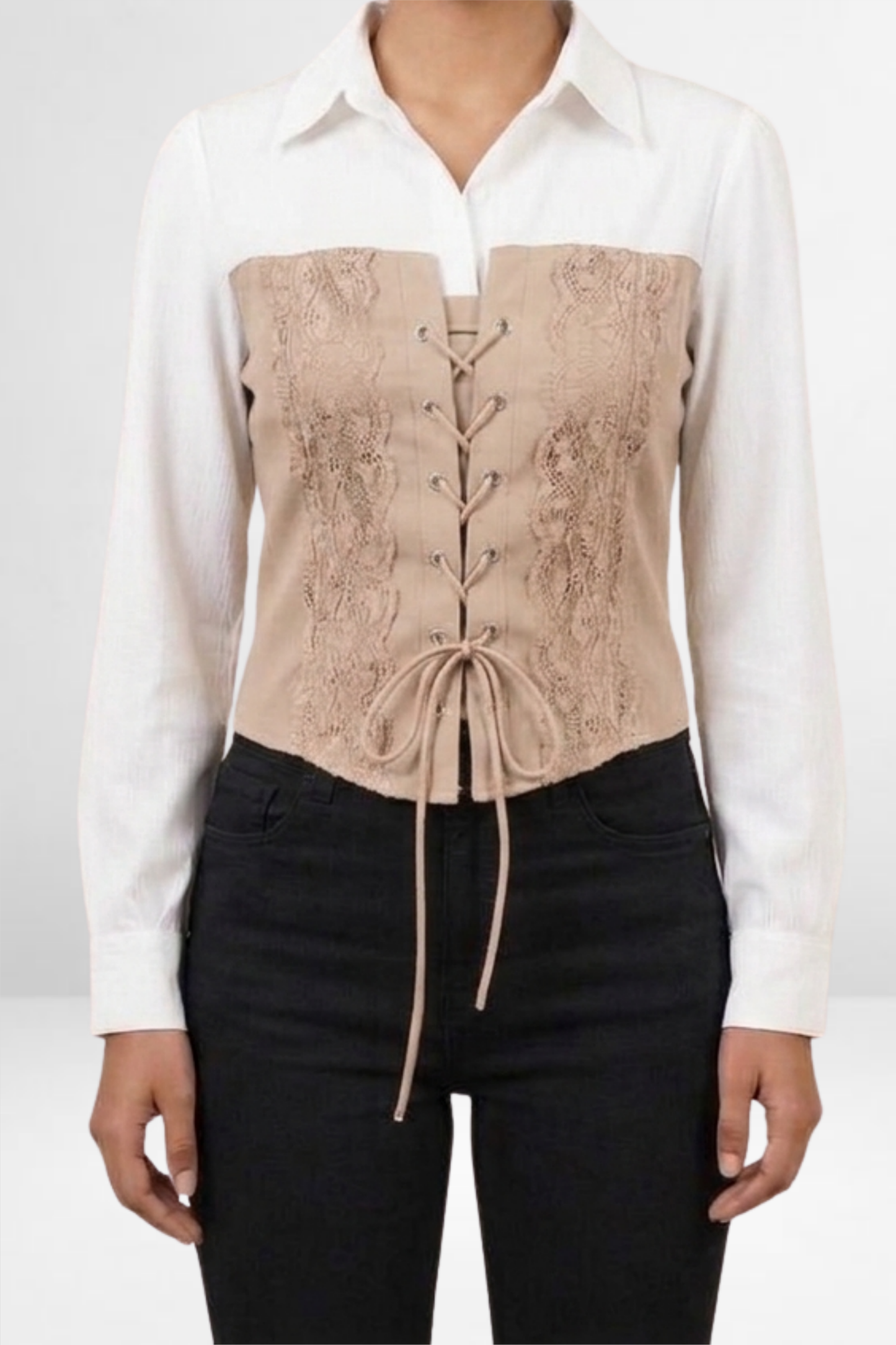 Lace-Up Corset Overlay Shirt Top