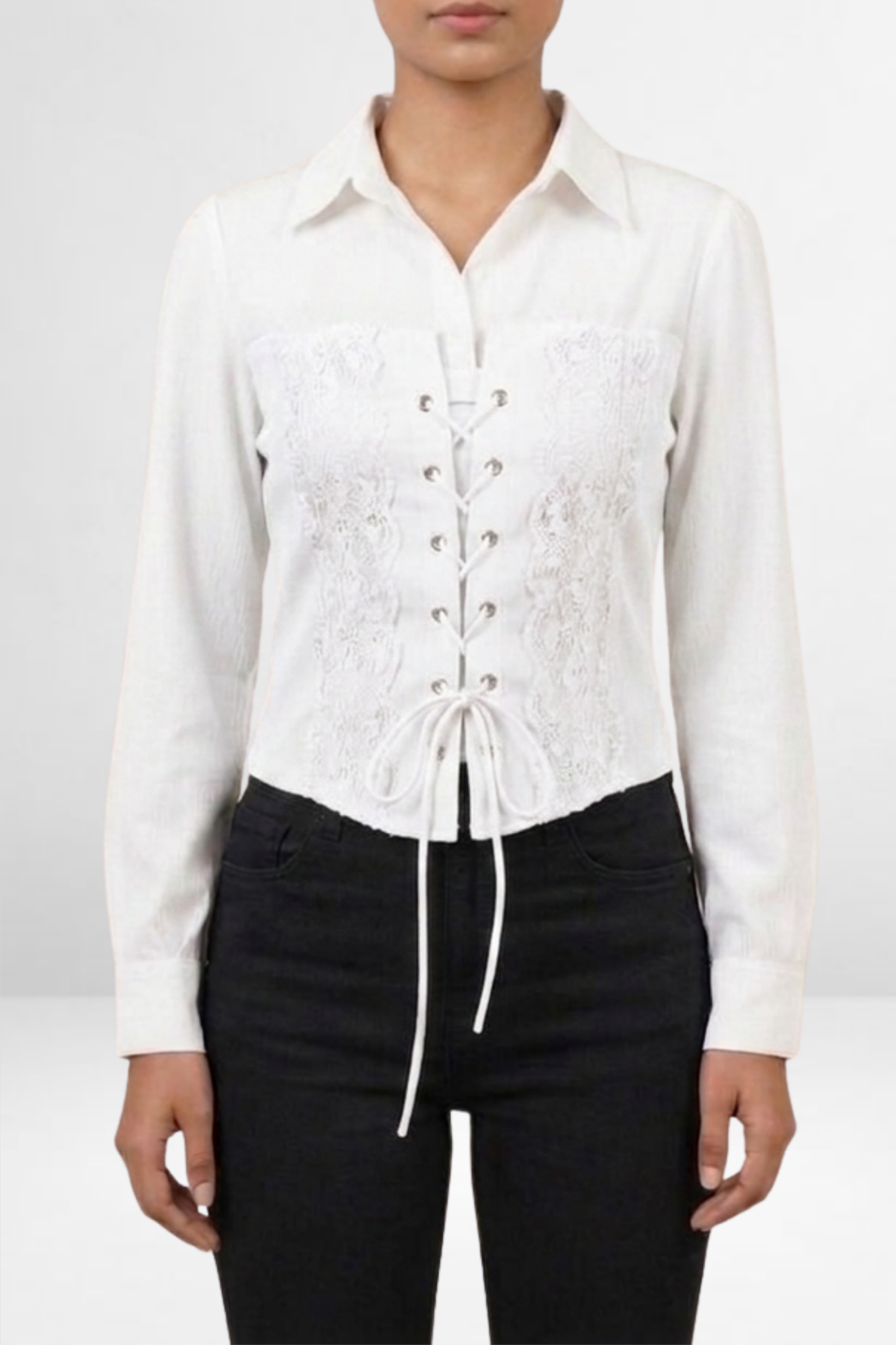 Lace-Up Corset Overlay Shirt Top