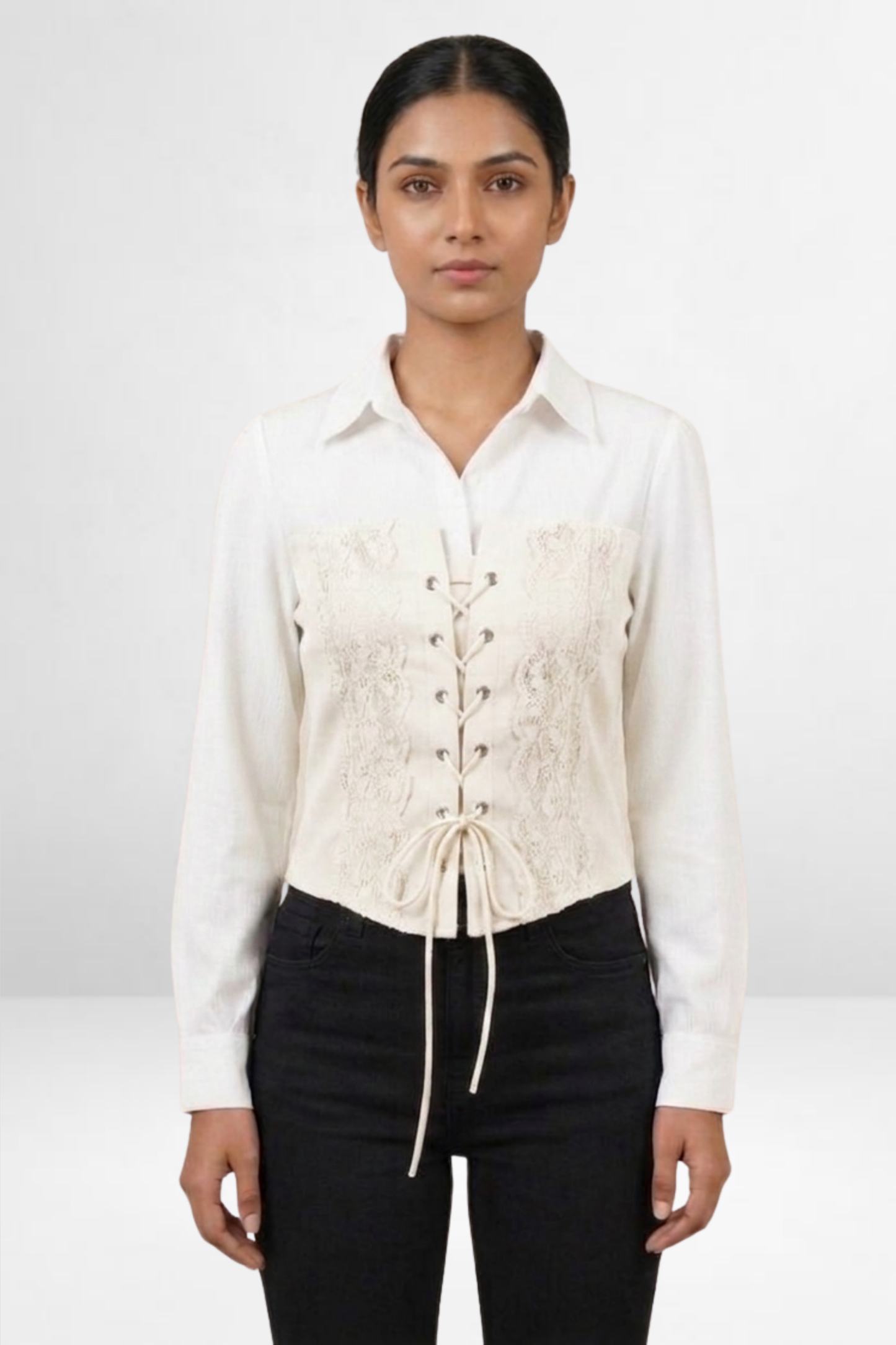 Lace-Up Corset Overlay Shirt Top