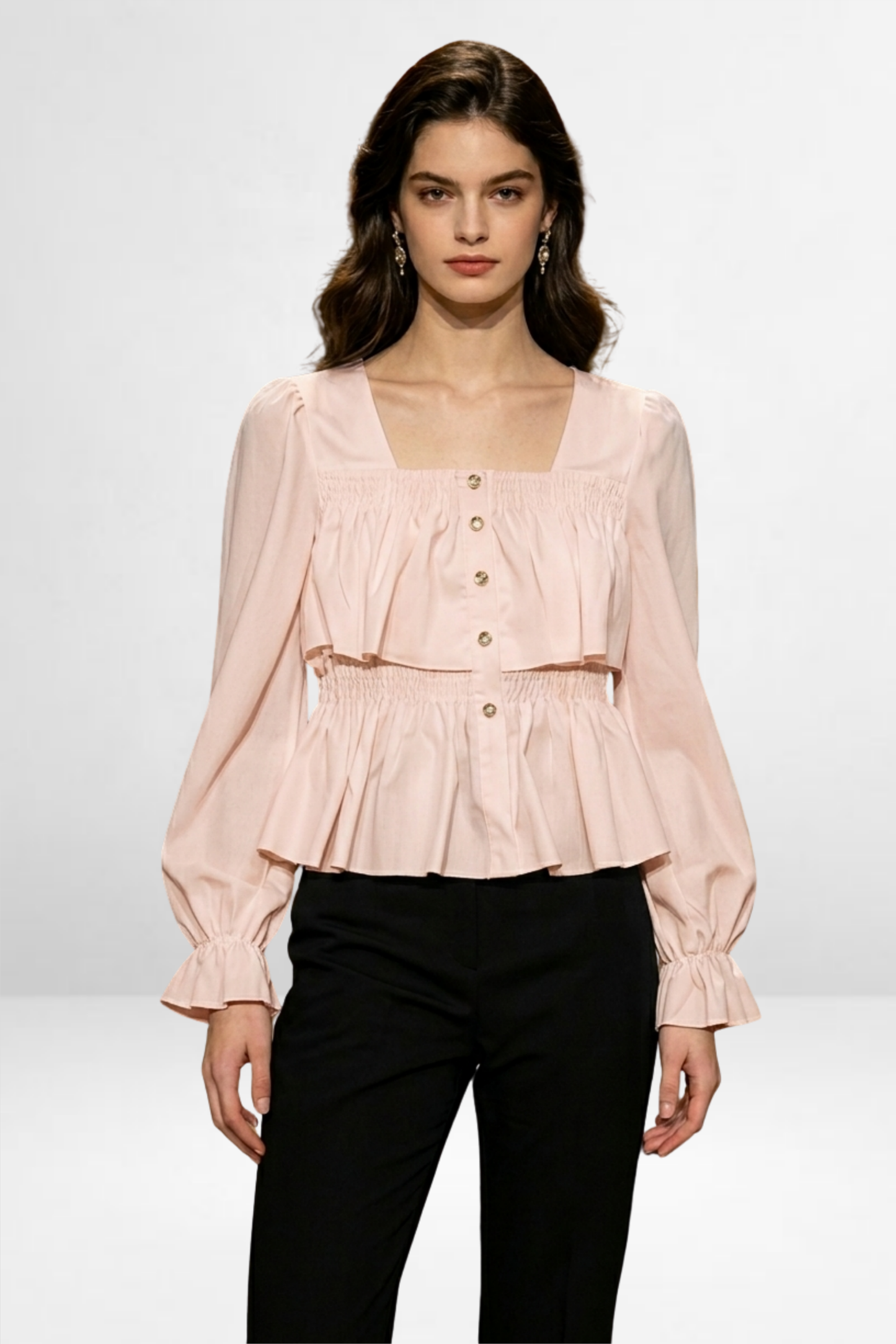 Smocked Peplum Button-Down Top