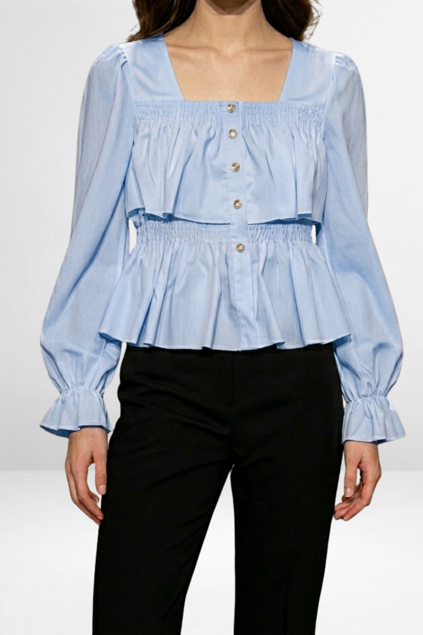 Smocked Peplum Button-Down Top
