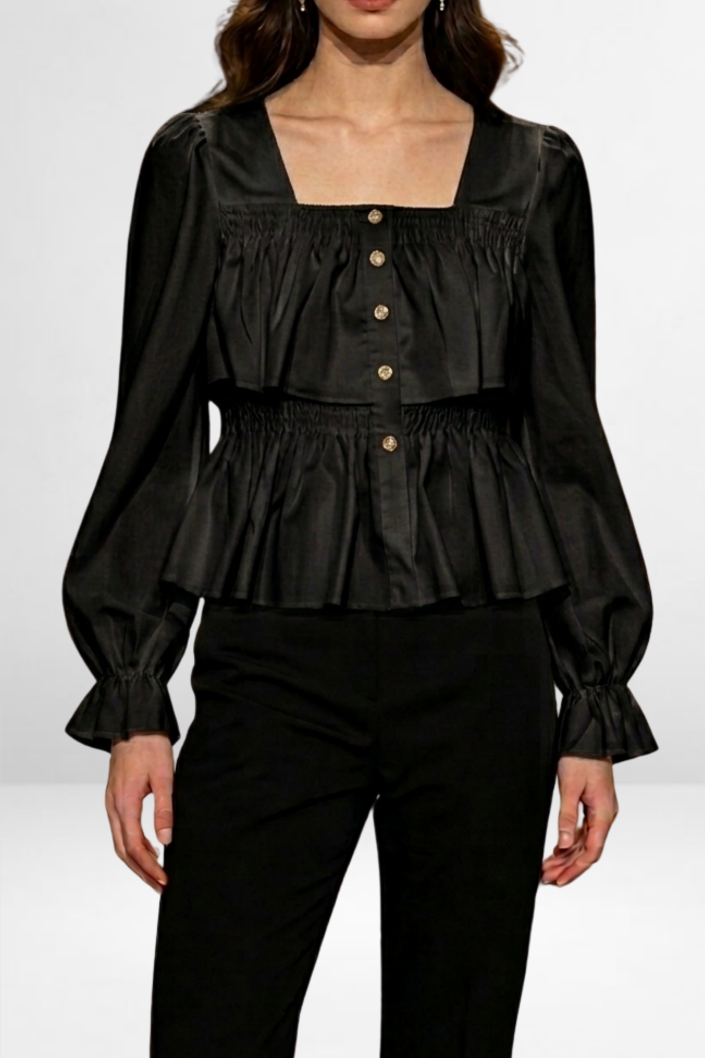 Smocked Peplum Button-Down Top
