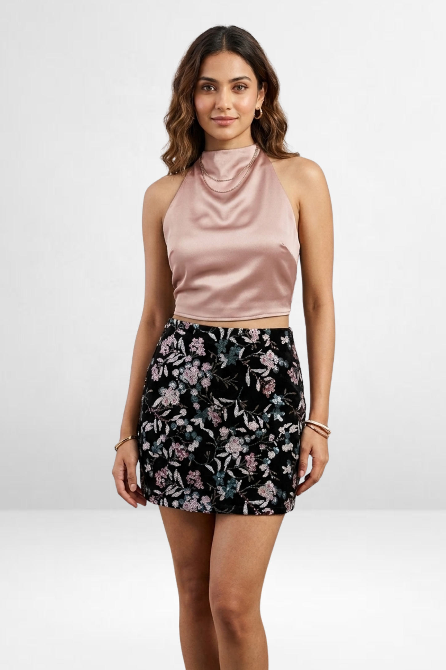 Floral Embroidered Sequin Skirt
